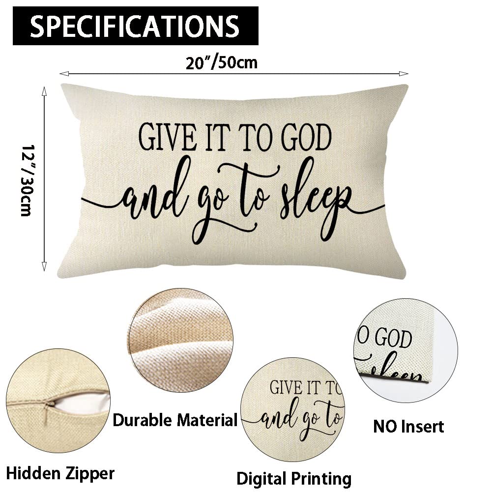 Ogiselestyle Farmhouse Pillow Covers 12x20 Inch - Inspirational 'Give It to God' Quotes - Cotton Linen Lumbar Cushion Case for Sofa, Couch & Home Decor - Perfect for Living Room, Bedroom & Cozy Farmhouse Style