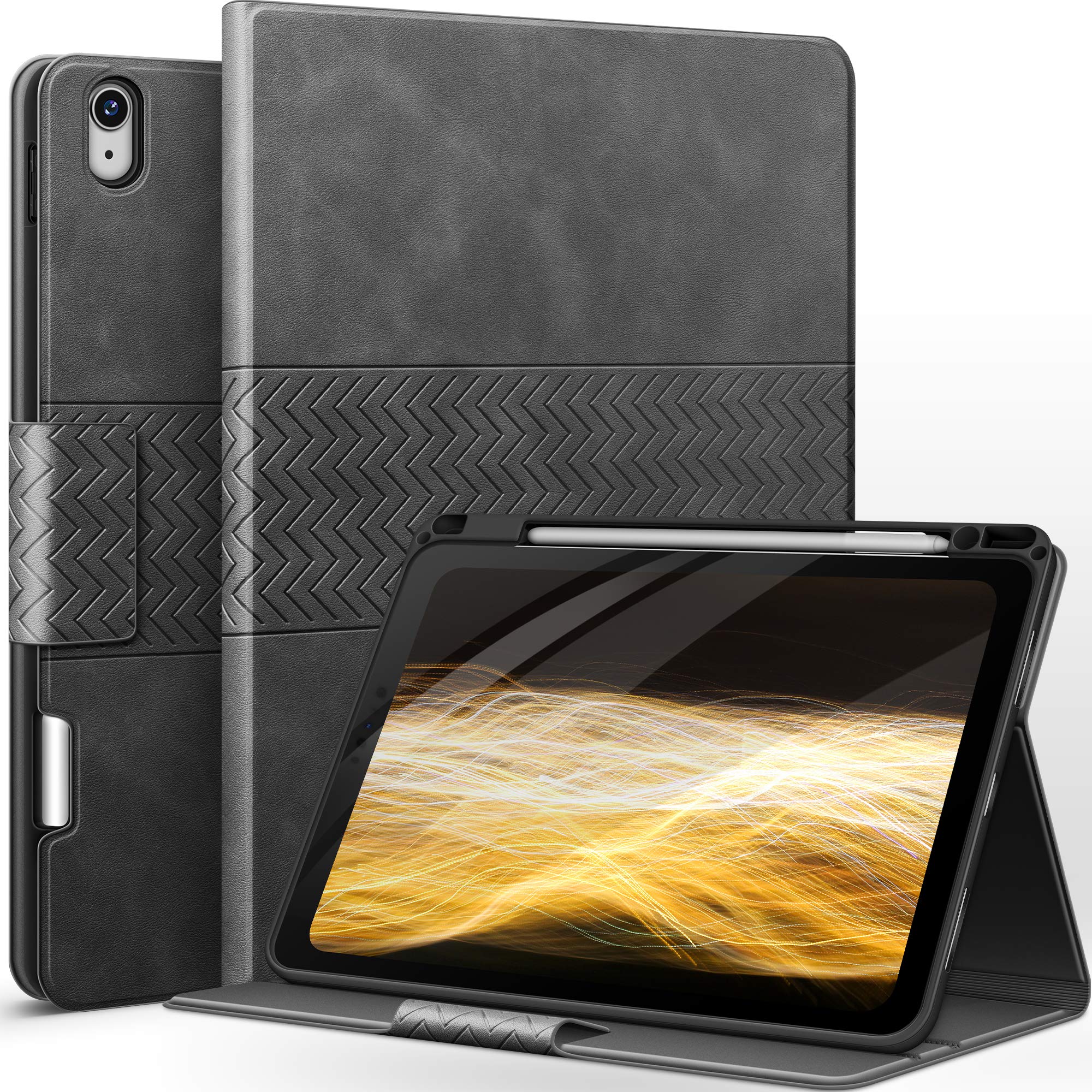 Premium iPad Air 11 Inch Case (M3/M2 2025/2024 & 5th/4th Gen 2022/2020) with Pencil Holder - Auto Sleep/Wake, Adjustable Stand, Protective Cover - Perfect for Work, Study & Travel (Gray)