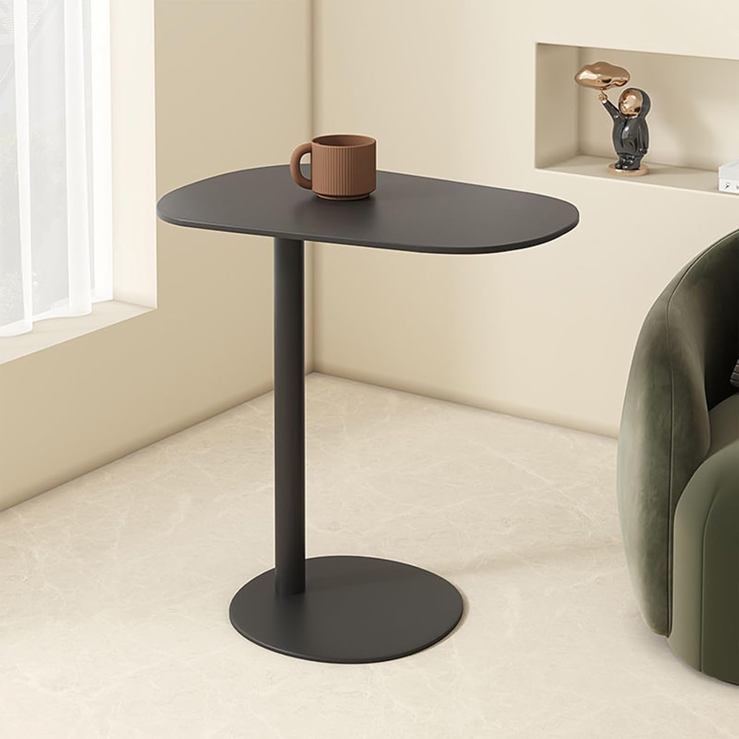 Modern Metal C-Shaped End Table - Slim Sofa Side Table with Snack Tray for Living Room, Bedroom, Cafe & Balcony | Perfect for TV Snacking, Reading & Small Space Decor