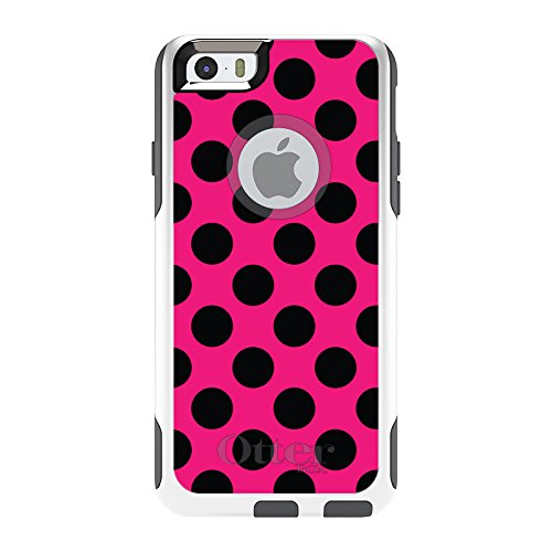 DistinctInk iPhone 6 / 6S Case (4.7 Inch) - Black & Hot Pink Polka Dots Protective Cover - OtterBox Commuter Replacement - Durable Shockproof Phone Case for Women & Girls - Perfect for Work, School & Everyday Use
