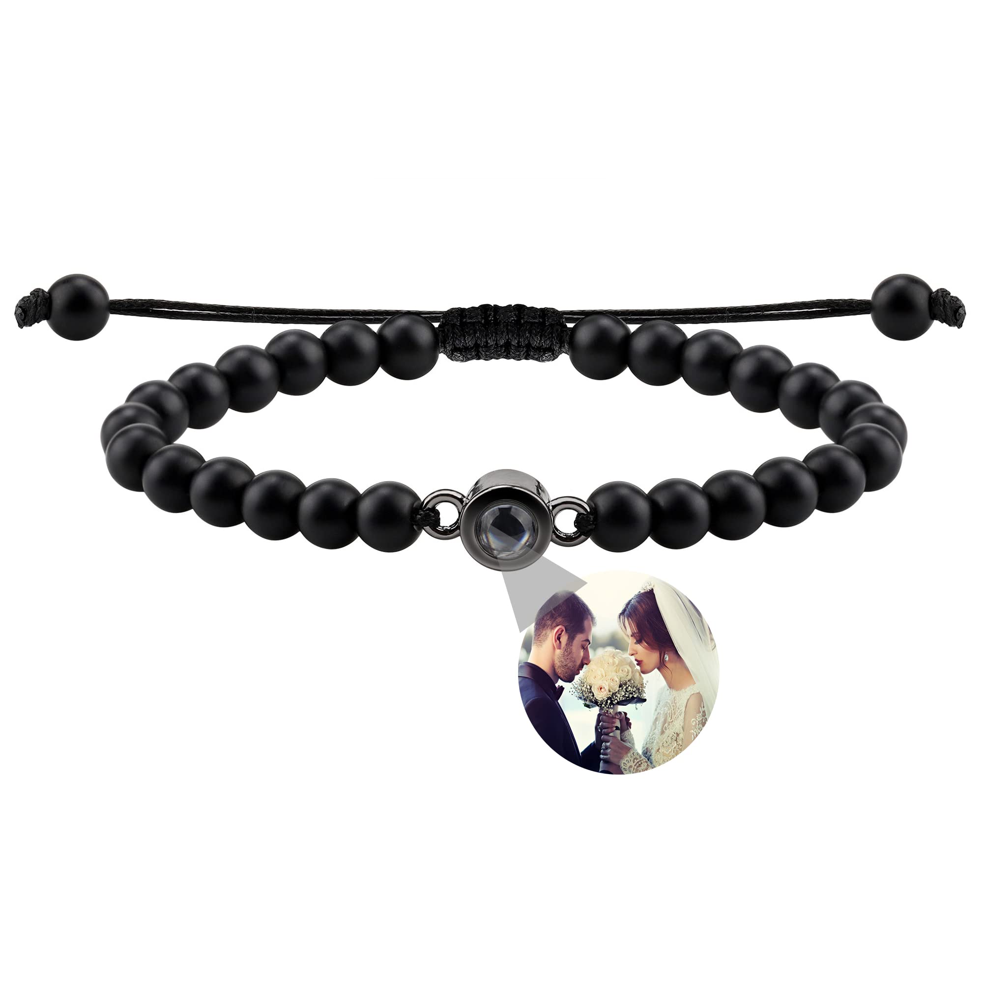 Custom Photo Bracelet with Picture Inside - Personalized Engraved Turquoise Circle Bracelet for Women, Men, Couples & Friends - Perfect Gift for Anniversary, Birthday & Valentine's Day