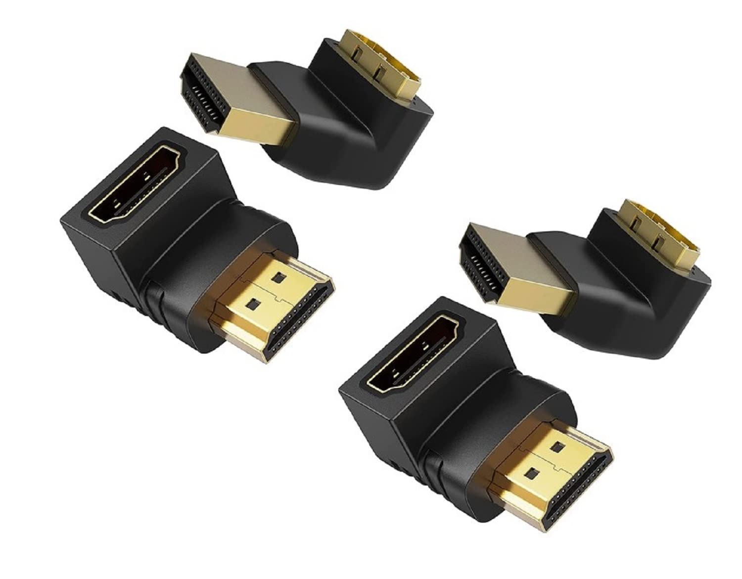 MVTECH HDMI Male to Female Adapter 4-Pack - 90 & 270 Degree HDMI Extender Coupler for 3D 4K Ultra HD - Compatible with TV, Fire Stick, Nintendo Switch, Xbox One, PS5, PS4, Laptop & PC (Black) - Perfect for Home Theater, Gaming & Office Setups
