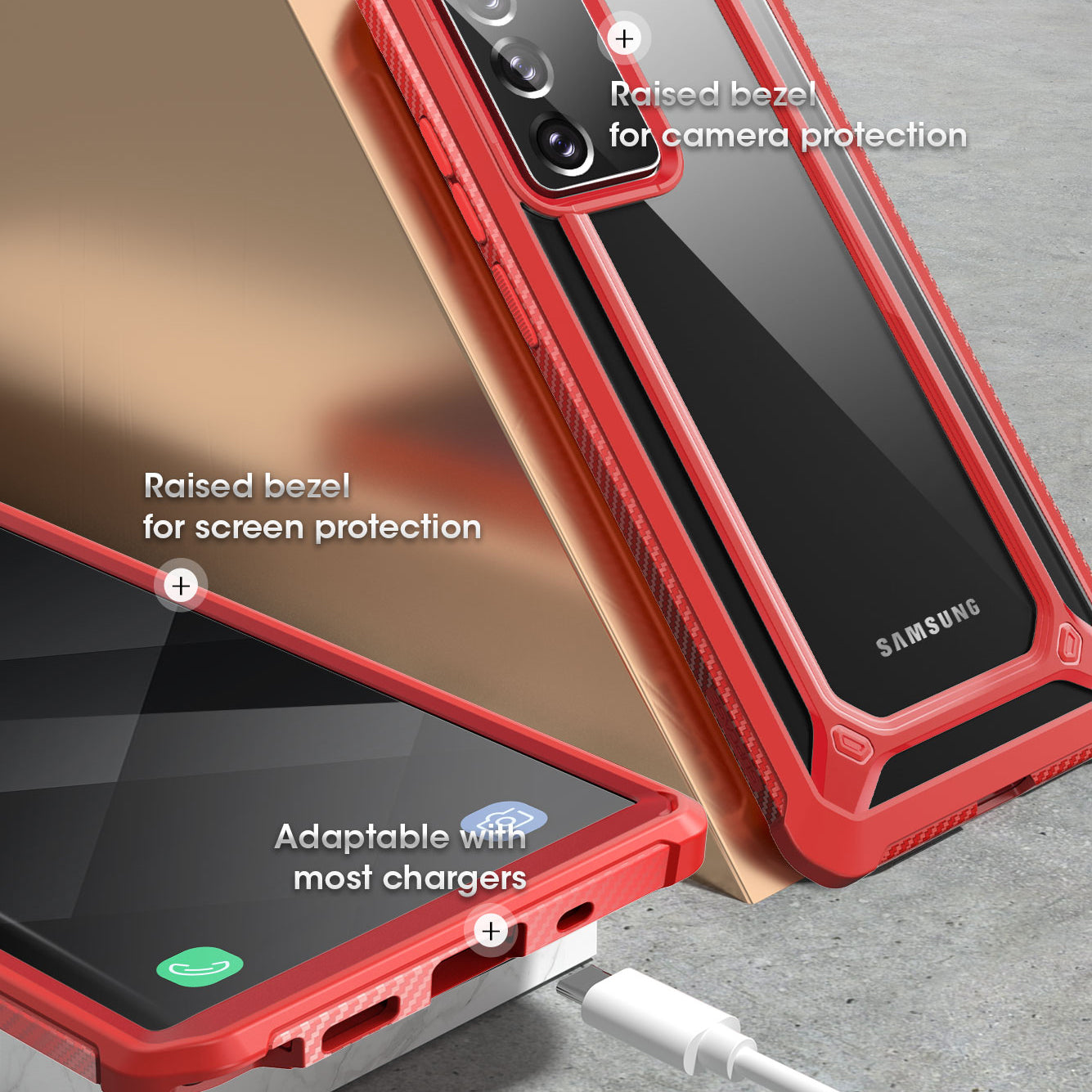 Samsung Galaxy Note 20 Unicorn Beetle EXO Clear Protective Case (Red) - Slim Shockproof Cover for Everyday Use & Outdoor Activities