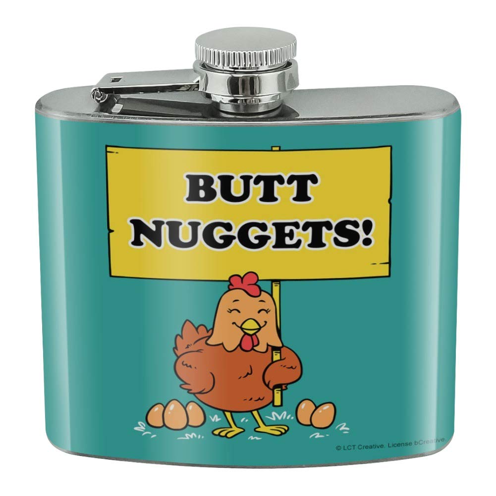 Funny Butt Nuggets Chicken Eggs Stainless Steel 5oz Hip Flask - Perfect for Parties, Gag Gifts & Outdoor Adventures