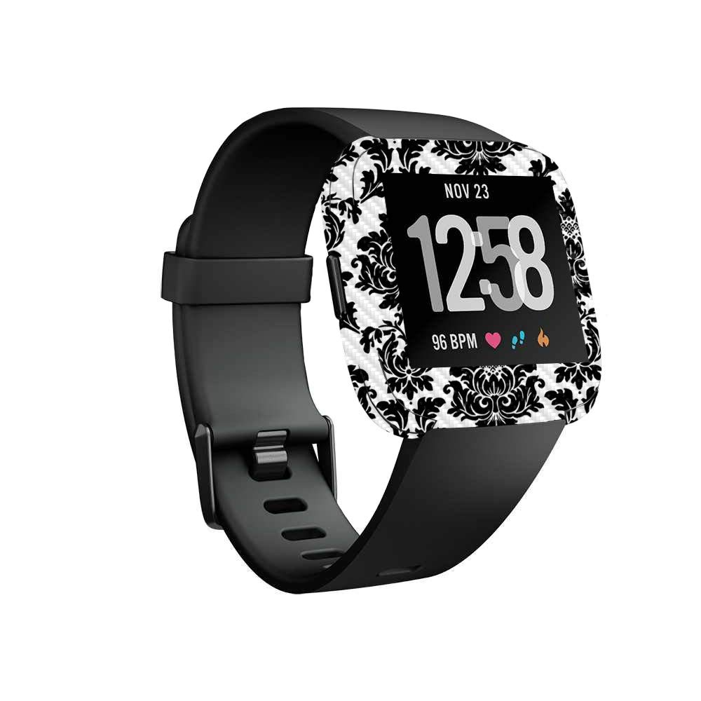 **MightySkins Carbon Fiber Skin for Fitbit Versa - Vintage Damask | Protective & Durable Textured Cover | Easy to Apply & Remove | Made in USA | Perfect for Workouts & Daily Wear**