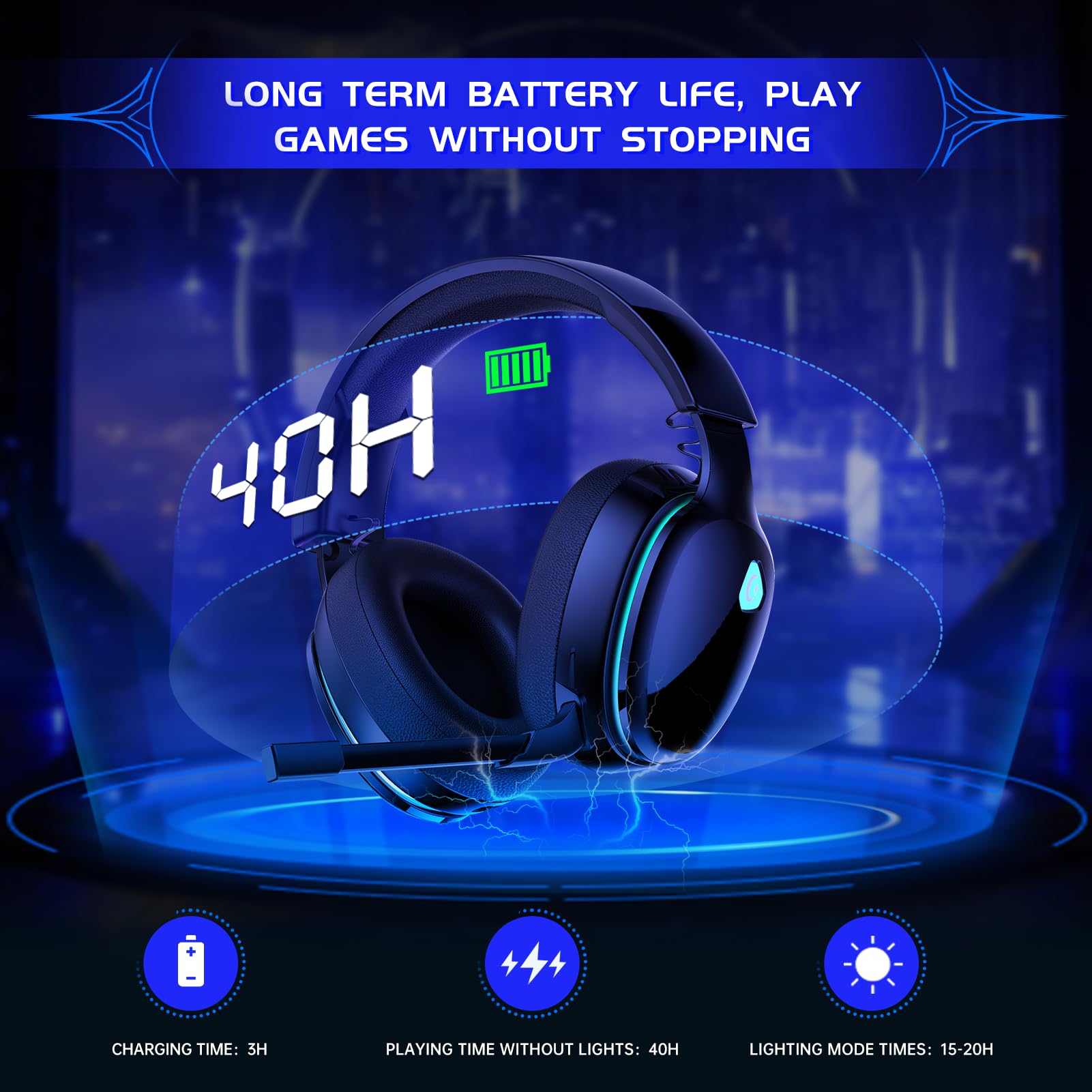 Wireless Gaming Headset for PS5, PS4, PC, Nintendo Switch - 2.4GHz & Bluetooth 5.3 Headphones with ENC Microphone, Surround Sound, 40+ Hour Battery - Perfect for Fortnite, Call of Duty, FPS Games & Online Chat (Black)