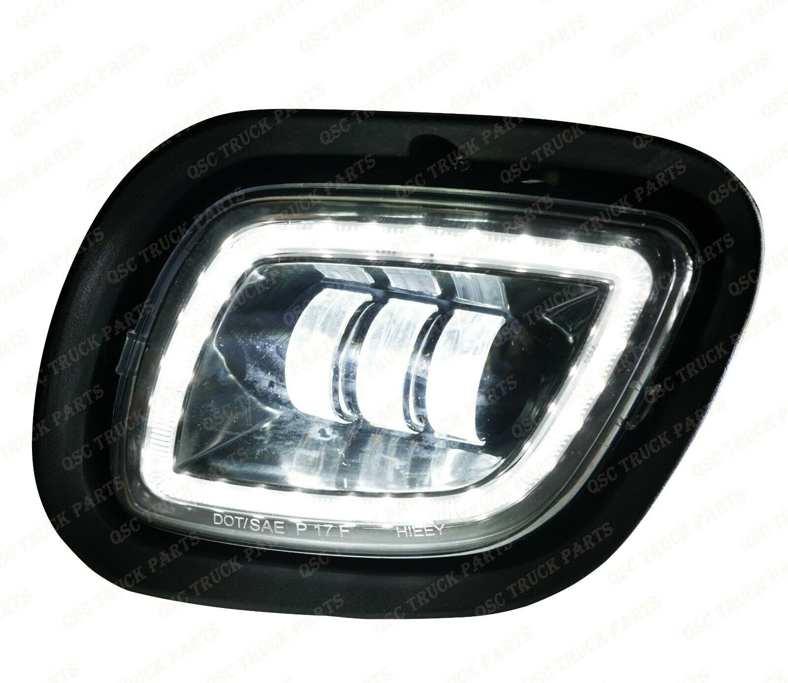 QSC LED Fog Lights for Freightliner Cascadia 08-17 - Black Housing with Halo for Night Driving