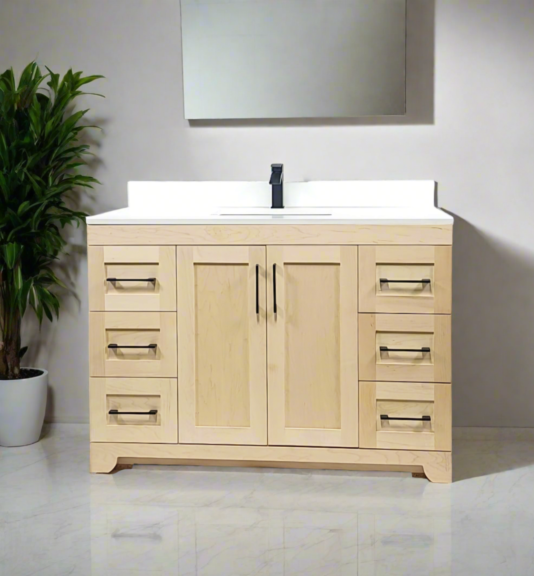 Natural Stain Bathroom Vanity with White Quartz Countertop - Canadian Maple 42 - Perfect for Modern Bathrooms & Powder Rooms