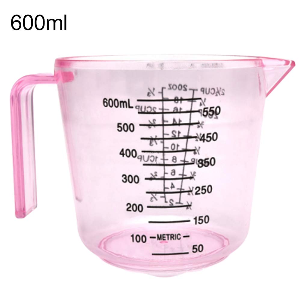 Clear Plastic Measuring Cups 600ml - Transparent Sturdy Kitchen & Baking Accessories with Accurate Measurements (Pink) - Perfect for Liquid & Dry Ingredients, Cooking, Baking & Meal Prep