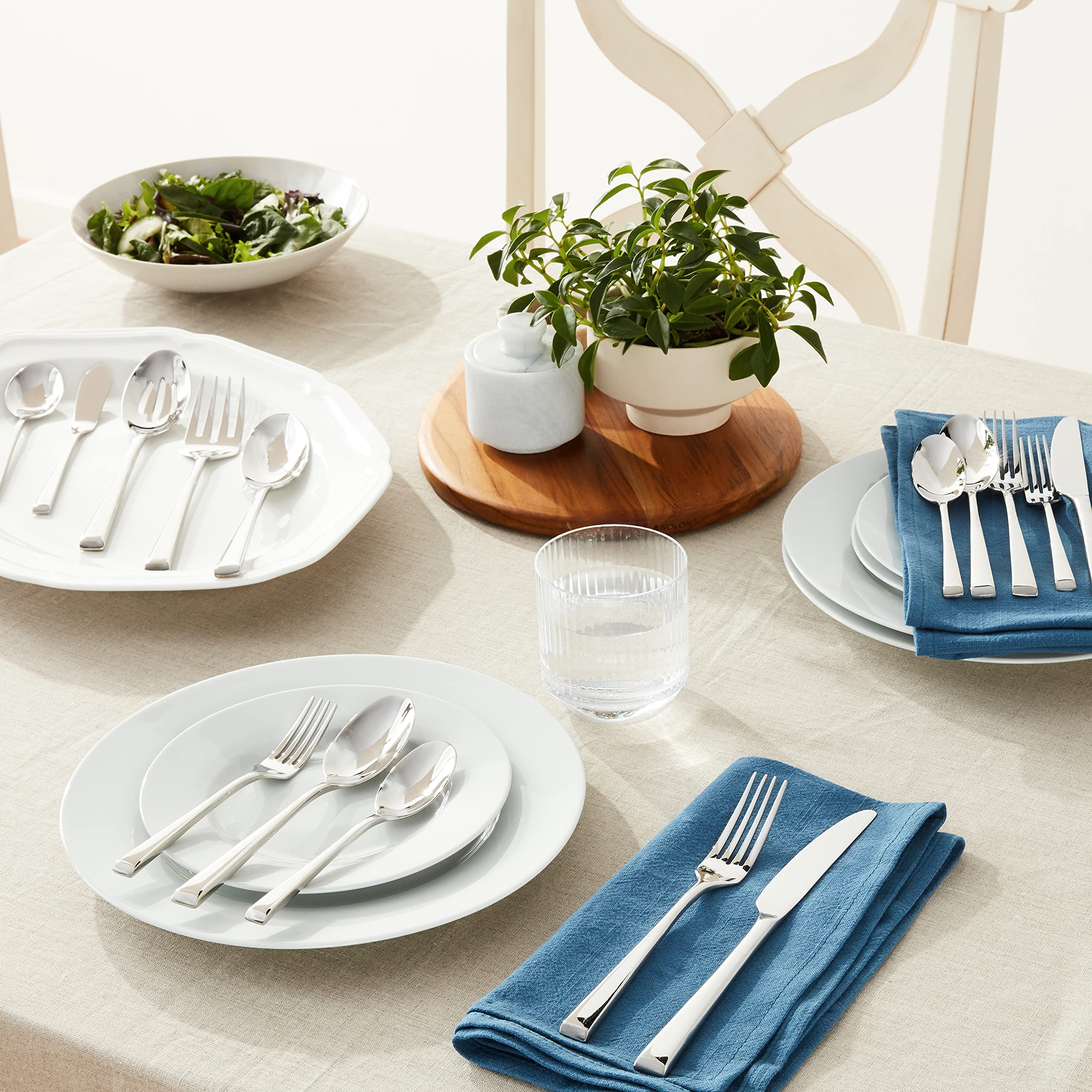 Mikasa 5080993 Rockford 45-Piece 18/10 Stainless Steel Flatware Set with Serving Utensils - Service for 8 - Elegant Dinnerware for Formal Dining, Entertaining & Special Occasions
