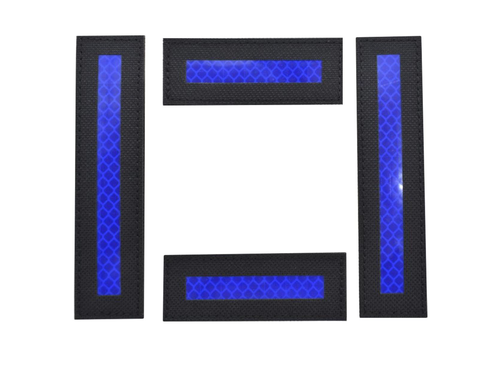 High Visibility Reflective Hook & Loop Patches for Jackets, Tactical Gear & Dog Harnesses - 4 Pack Safety Strips (Blue) - Ideal for Firefighters, Night Running & Outdoor Safety