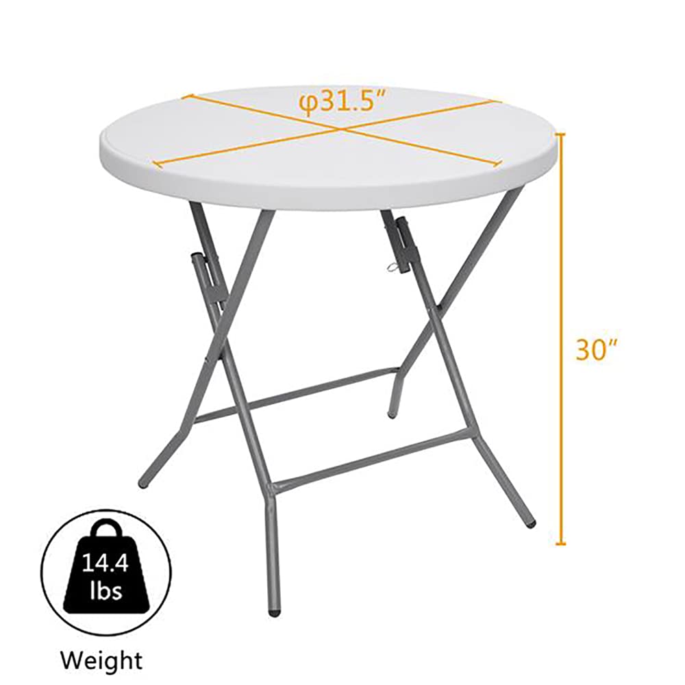 32 Inch Round Folding Table with Chairs - Heavy Duty 881.85Lb Capacity, Fold-in-Half Design with Carrying Handle & 4 Steel Feet - Perfect for Backyard, Garden, Beach, Picnic, Party, Camping & Outdoor Events (32in)