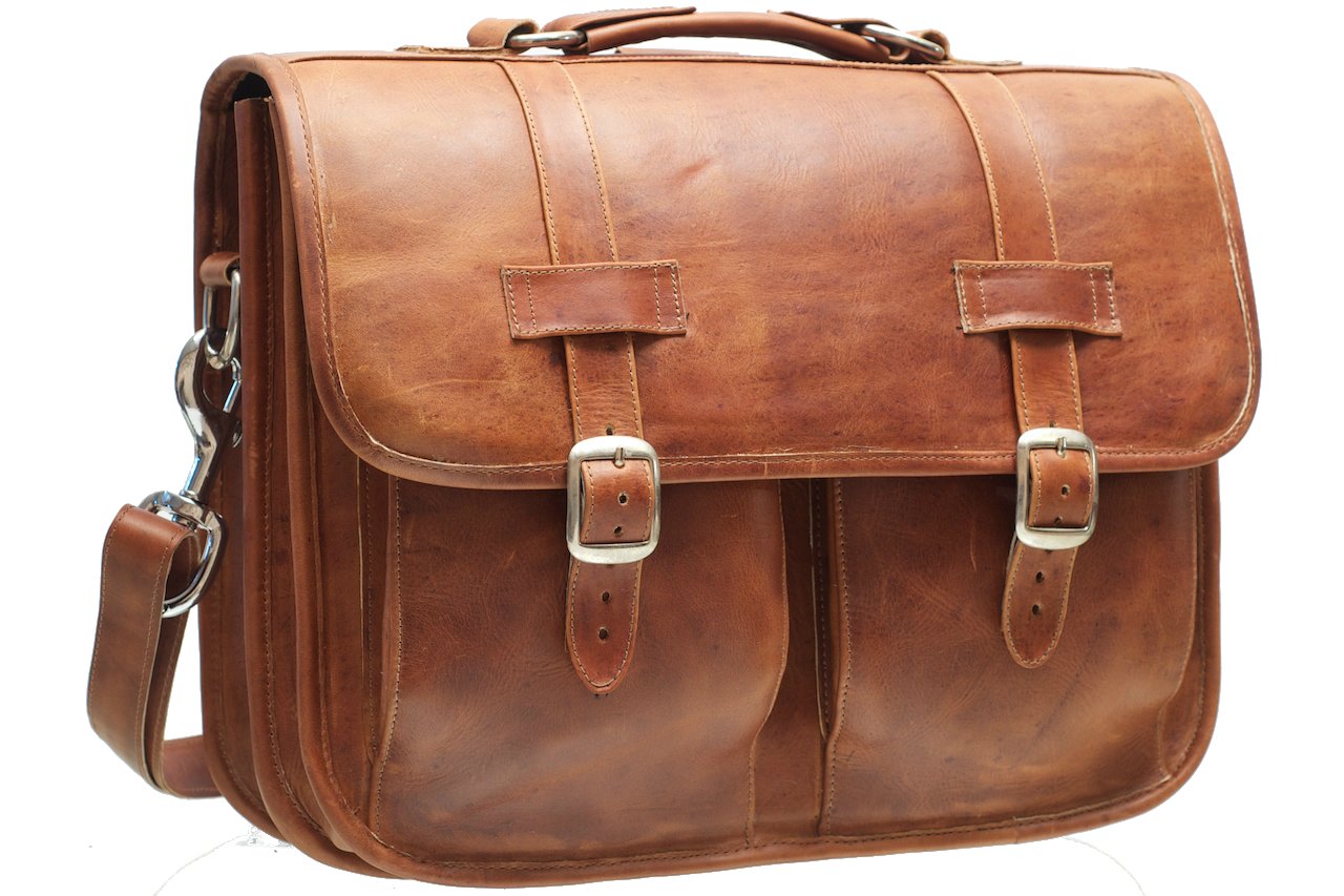 Handmade Genuine Leather Messenger Briefcase & Laptop Backpack - Tan Brown Vintage Style for Business, Work & Travel - Perfect for Office Professionals & College Students