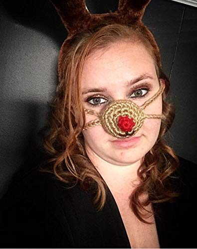 Crochet Reindeer Nose Warmer - Festive Christmas Gift for Women & Men - Handmade Red Nosed Rudolph Nose Cover - Perfect for Winter Outdoor Activities & Holiday Parties