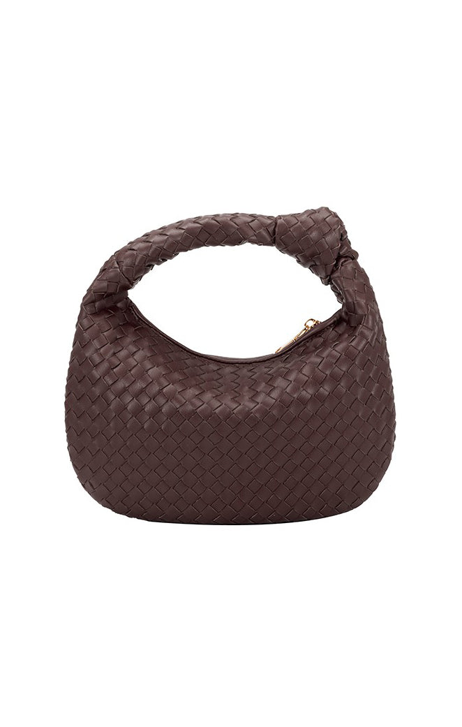 Melie Bianco Willow Woven Crossbody Bag in Espresso Brown - Stylish Vegan Leather Handbag for Women, Perfect for Work, Travel & Everyday Use