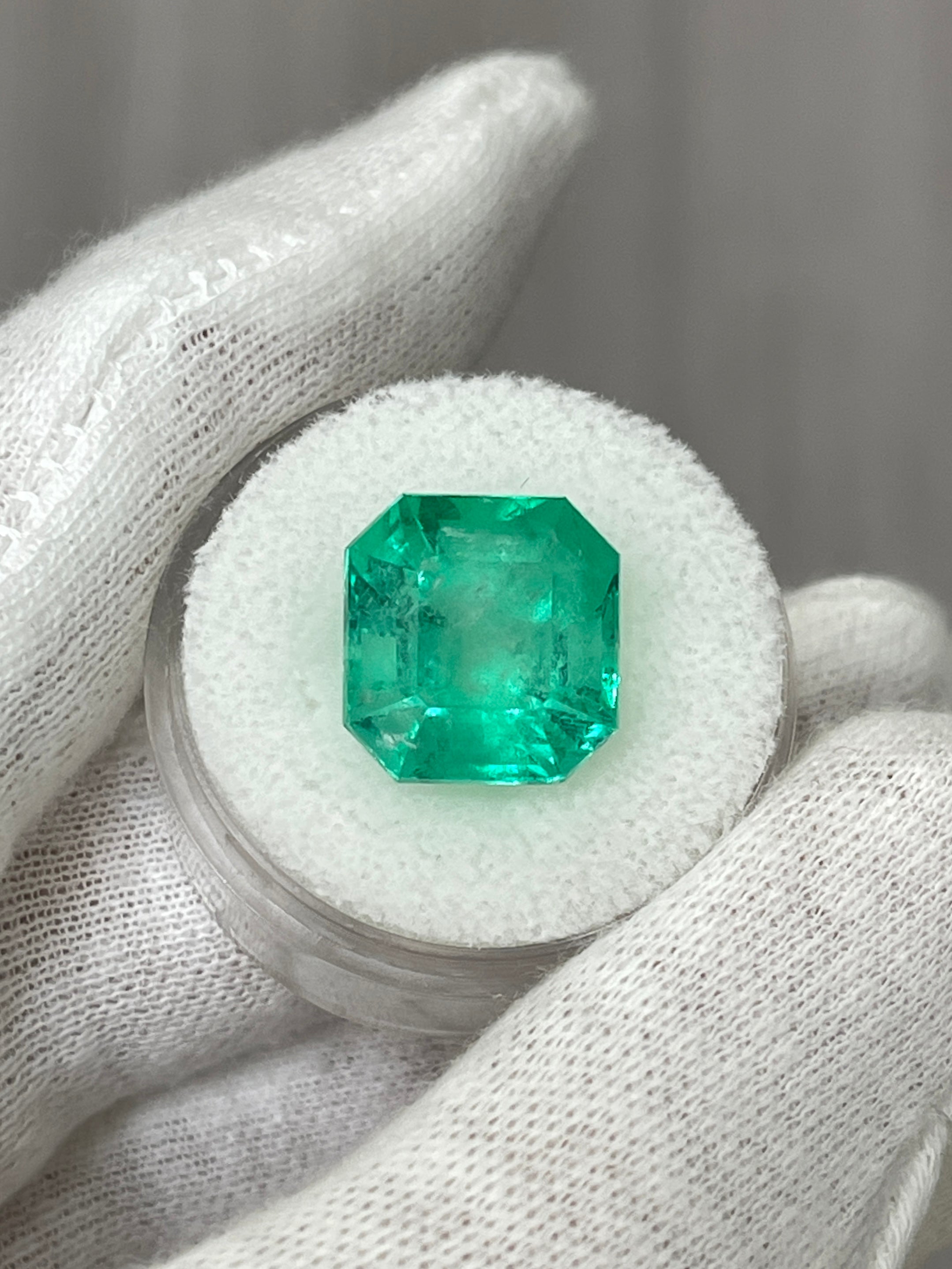 9.79 Carat 13x12mm Medium Green Natural Loose Colombian Emerald - Asscher Cut Gemstone for Jewelry Making, Engagement Rings & Luxury Gifts