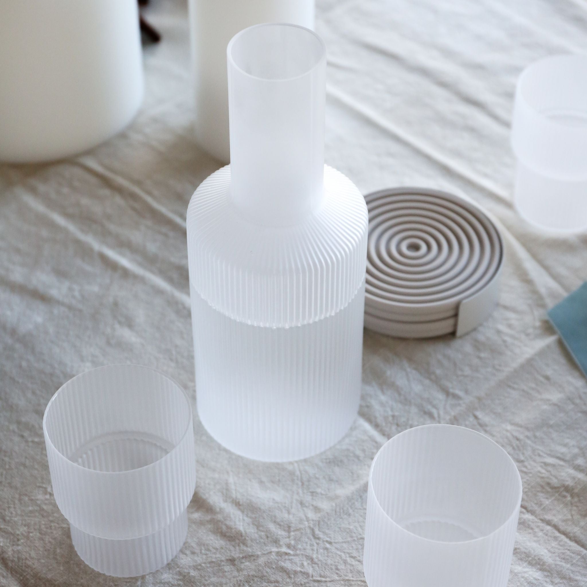 FERM LIVING Ripple Carafe - Frosted Glass Water Pitcher with Elegant Wave Design - Perfect for Serving Water, Juice & Cocktails at Dinner Parties & Home Decor