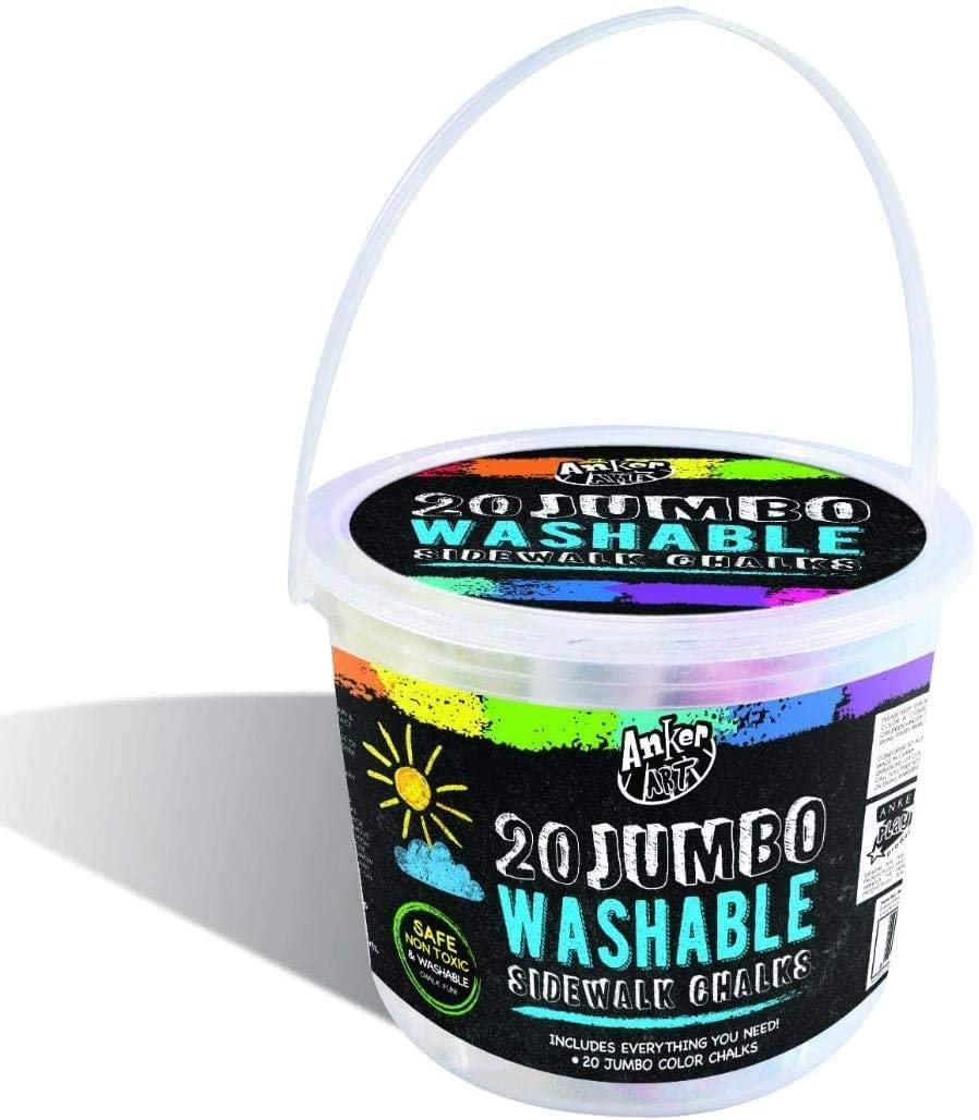 20 Jumbo Washable Sidewalk Chalk Sticks in Bucket - Case of 12 Pack | Non-Toxic Outdoor Drawing Toys for Kids | Perfect for Driveway Art, Backyard Play & Classroom Activities