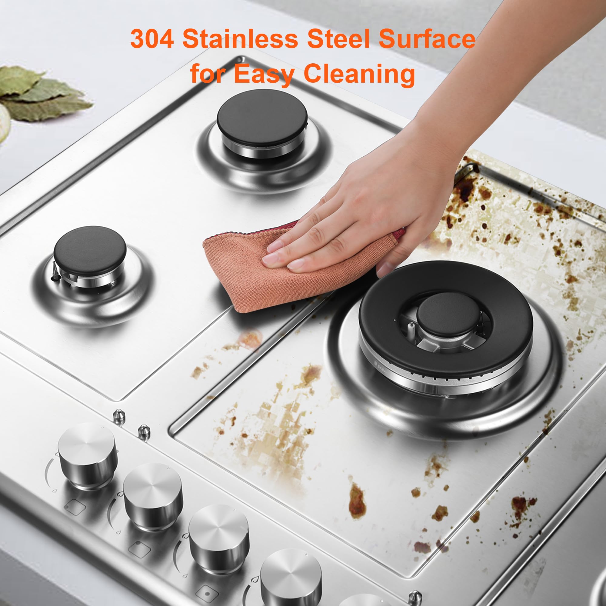 30 Inch Stainless Steel Gas Cooktop with 5 High-Efficiency Burners - Built-In NG/LPG Convertible Gas Stove for Kitchen - Thermocouple Protection - Perfect for Home Cooking, Restaurant Use & RV Kitchens