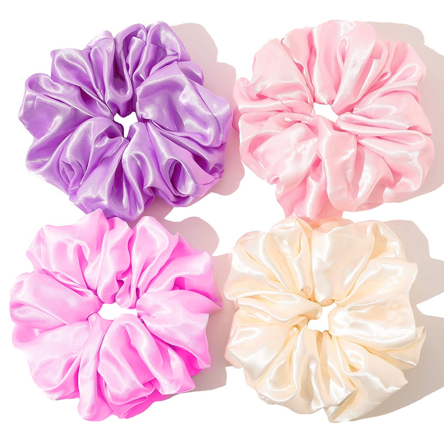 SPARKLING DAZZLE™ 4-Pack Extra Large Satin Hair Scrunchies - Soft XL Hair Bands for Women & Girls - Jumbo Elastic Hair Accessories for Ponytails, Buns & Everyday Styling