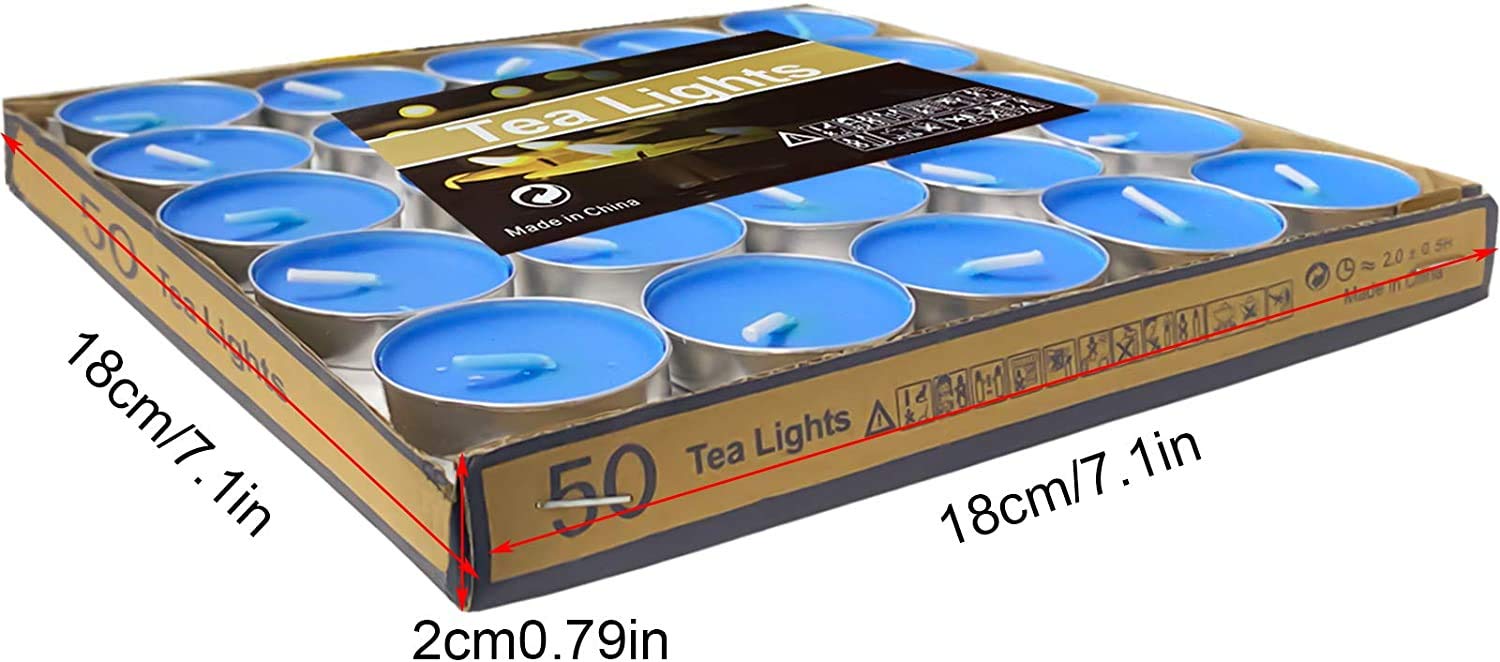 OUO 50 Pack Smokeless Tea Light Candles - Dripless & Long Lasting for Weddings, Home Decor & Parties (Purple)