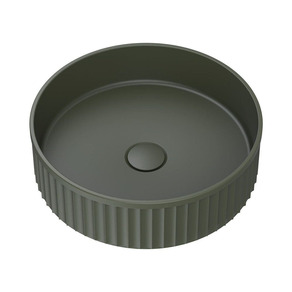 Fienza CSB802F Minka Round Solid Surface Above Counter Bathroom Sink Basin, Forest Finish - Perfect for Modern Farmhouse, Rustic, and Contemporary Bathroom Designs