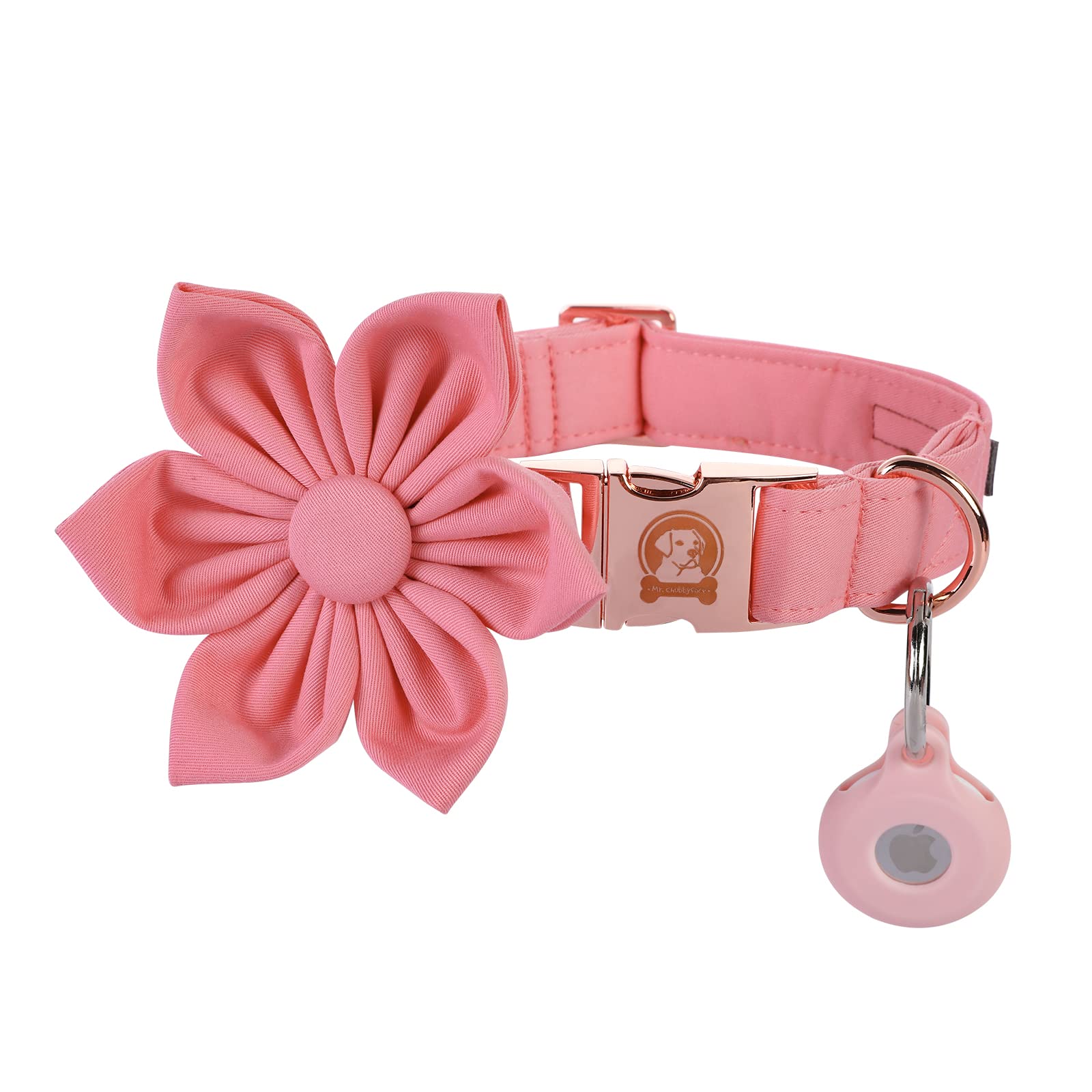 Mr.Chubbyface Flower Dog Collar with AirTag Holder - Stylish & Secure Collar for Small, Medium & Large Dogs - Perfect for Spring & Summer Walks, Outdoor Adventures & Pet Fashion