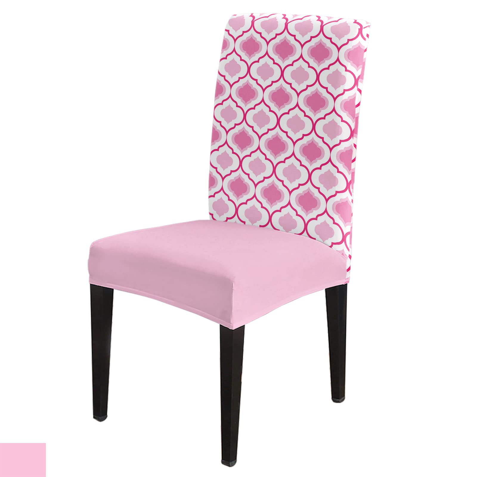 8-Piece Pink Moroccan Print Stretch Chair Slipcovers - Soft Waterproof Washable Dining Chair Covers with Removable Protector for Home, Hotel & Restaurant Decor | Perfect for Weddings, Parties & Everyday Use