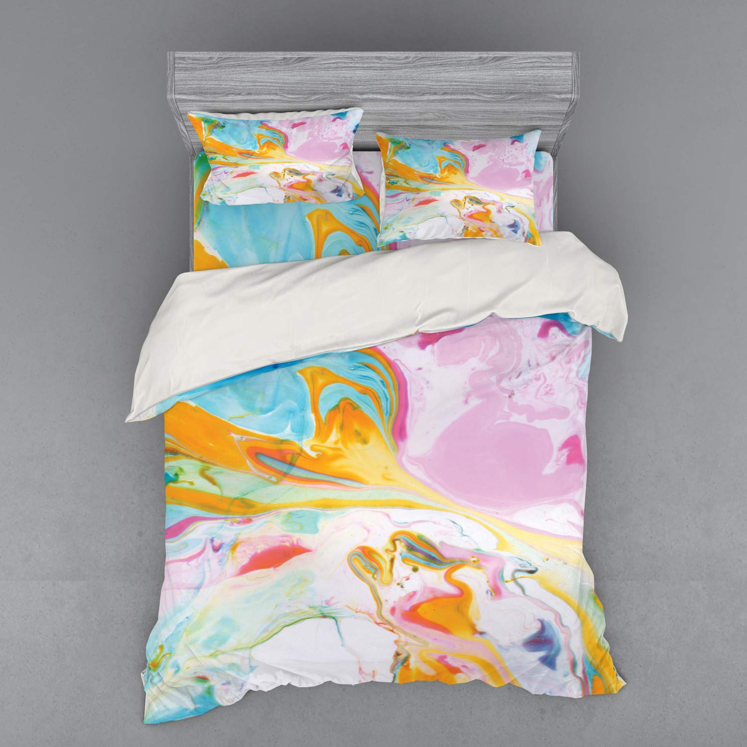 Ambesonne Abstract Duvet Cover Set - Psychedelic Interlace Wavy Modern Design, 4 Piece Bedding Set with Pillow Shams & Fitted Sheet, Queen Size, Multicolor - Perfect for Contemporary Bedrooms, Guest Rooms & Bohemian Home Decor