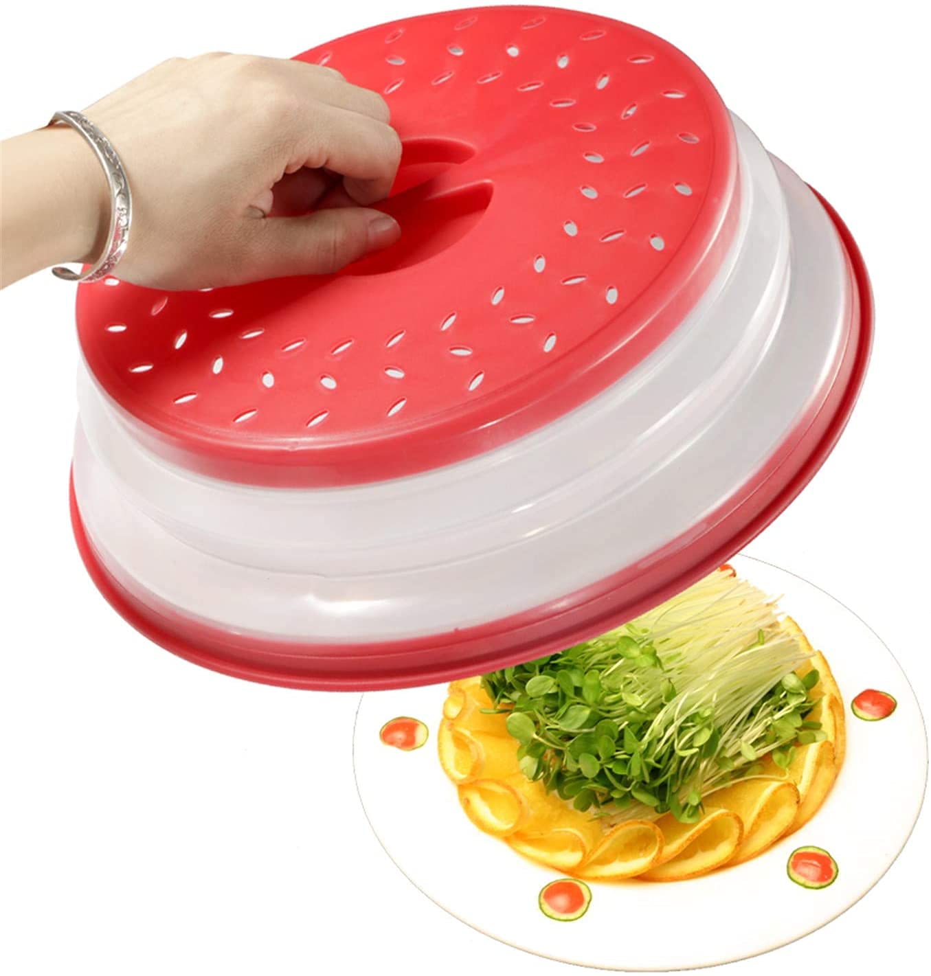 BPA-Free Collapsible Microwave Food Plate Cover - Vented Silicone Lid for Safe Heating | Perfect for Leftovers, Meal Prep & Microwave Cooking (Red)