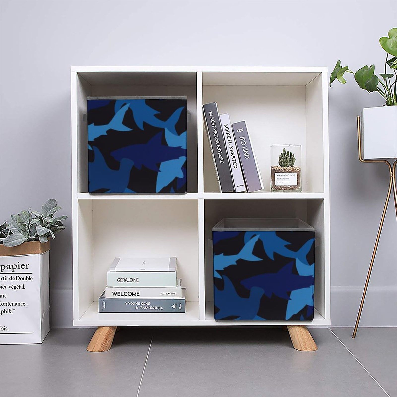 Blue Camouflage Shark Collapsible Storage Cube - 10.6