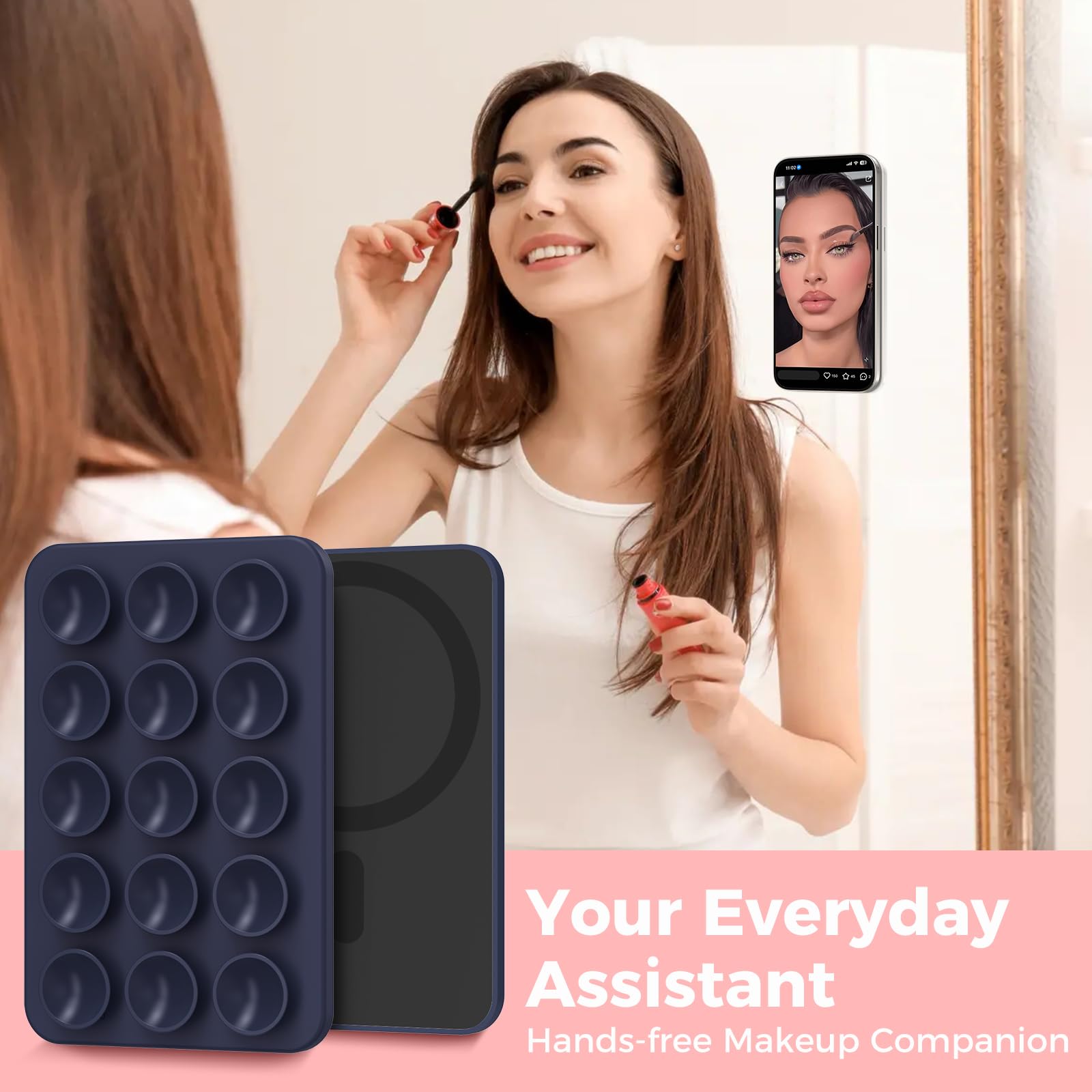 AHASTYLE Magnetic Silicone Suction Phone Case Stand for iPhone 16/15/14/13/12 Series - MagSafe Compatible Shower Phone Holder with Mirror for TikTok Videos, Selfies & Hands-Free Viewing in Car, Kitchen, Bathroom