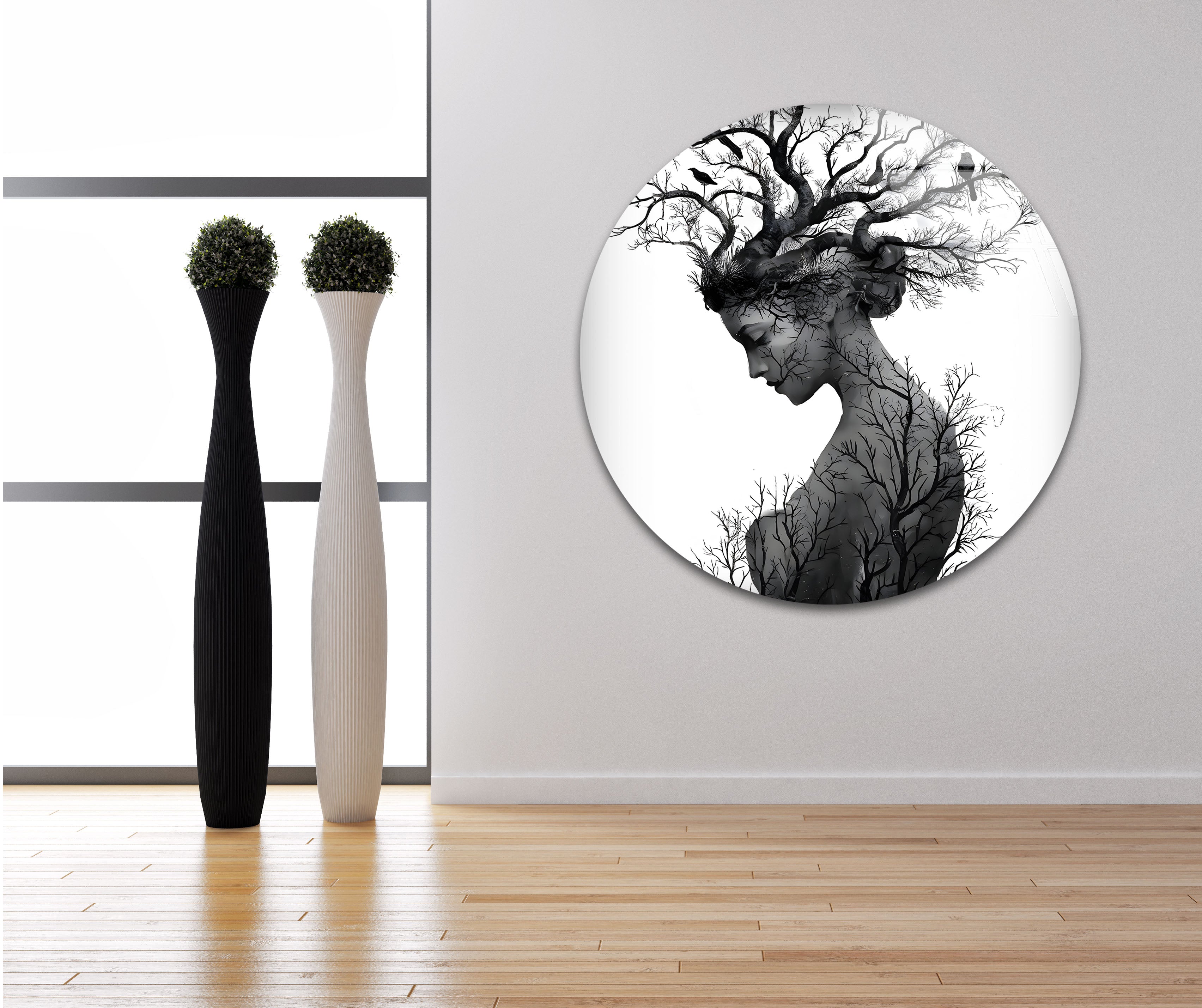 Black and White Mother Nature Glass Wall Art - Elegant Nature-Inspired Home Decor for Living Room, Bedroom & Office