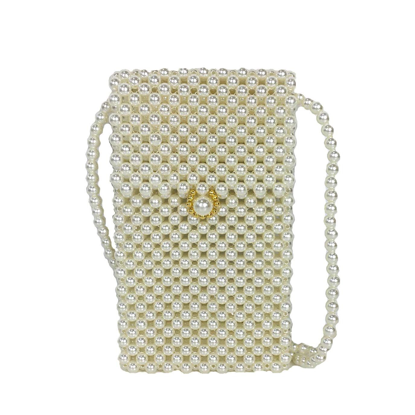 Lulu Simulated Pearl Beaded Phone Crossbody Bag for Women - Elegant Cream Small Purse with Adjustable Strap, Perfect for Parties, Weddings & Evening Events