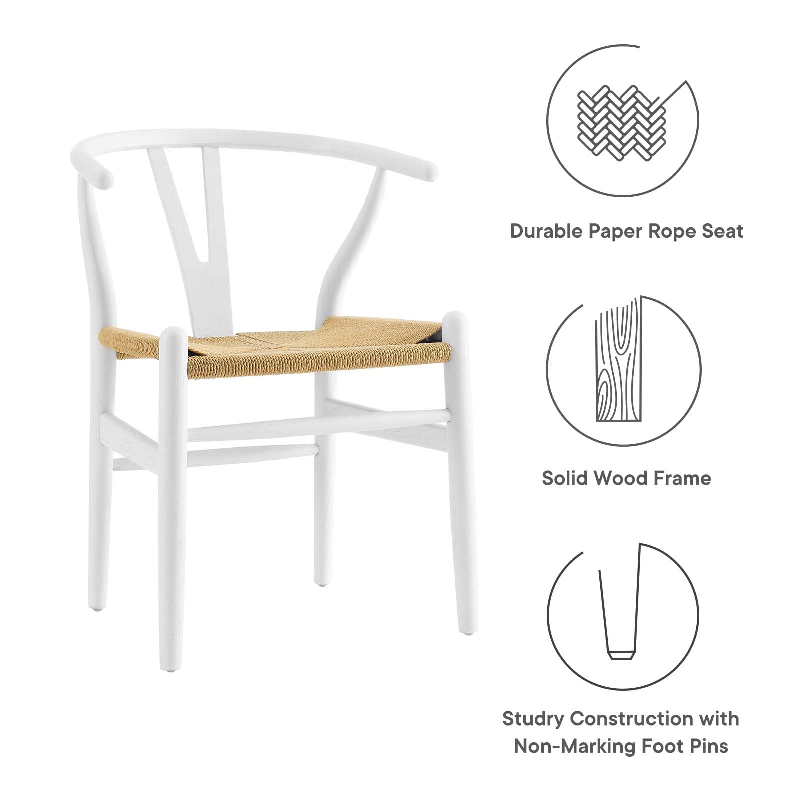 Modway Amish Mid-Century Modern Wooden Kitchen & Dining Chair - White - Perfect for Farmhouse, Vintage & Contemporary Dining Rooms