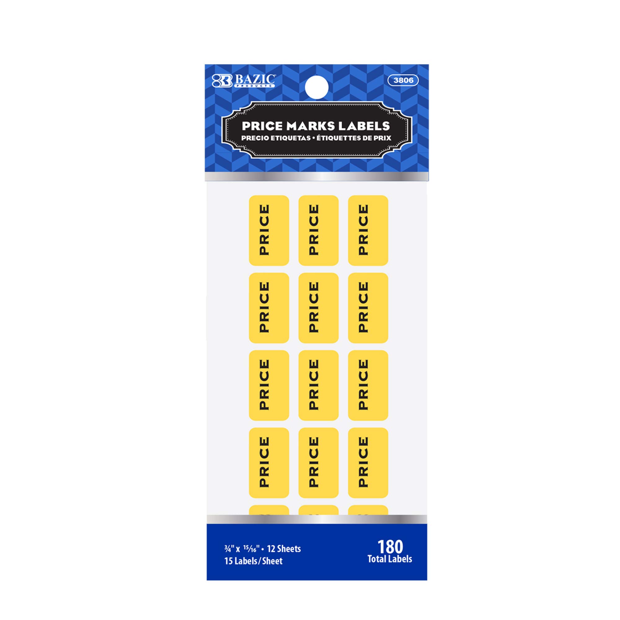 BAZIC Pre-Printed Price Mark Labels - 180 Yellow Sticker Tags for Retail, Garage Sales & Pricing (1-Pack) - Perfect for Store Shelves, Inventory Management & Clearance Sales