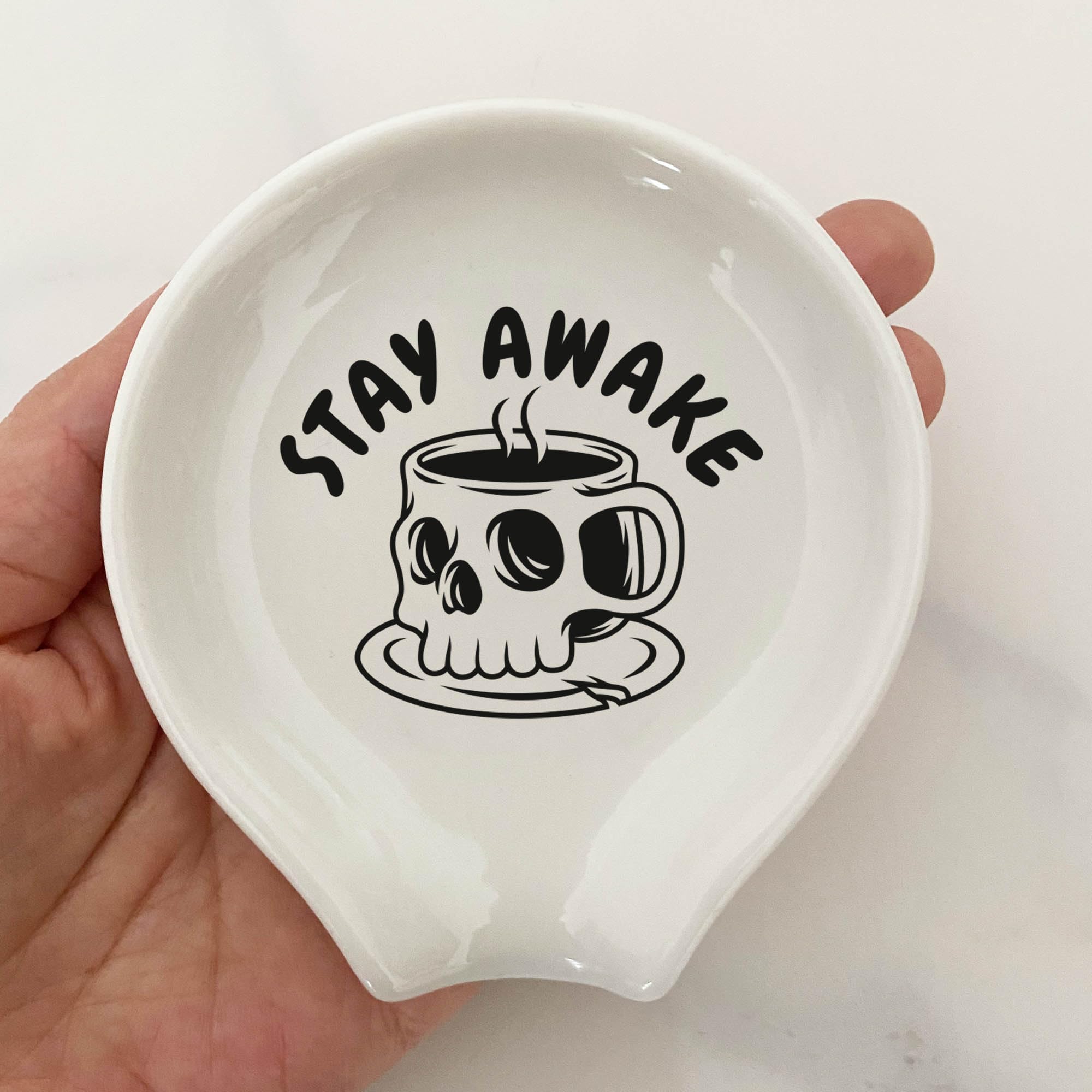 Funny Skull Coffee Spoon Rest - Ceramic Spoon Holder for Coffee Lovers, Unique Coffee Bar Accessory, White Skull-Themed Spoon Rest - Perfect for Coffee Shops, Home Kitchens, and Gift Giving