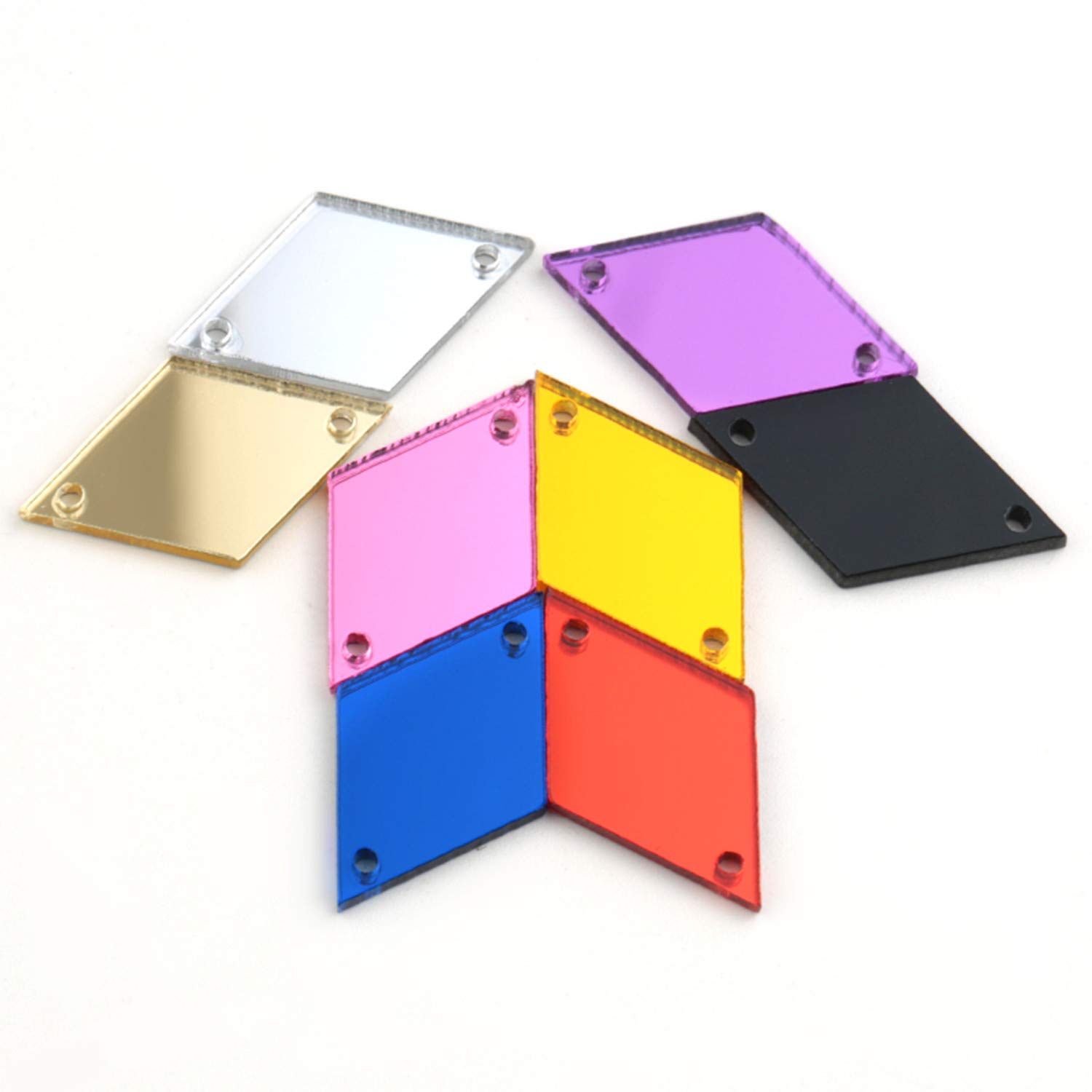 Pink Mirror Acrylic Flat Back Rhinestones for Sewing - 25MM Rhombus DIY Sew-on Stones | Perfect for Costume Design, Wedding Dresses & Craft Projects