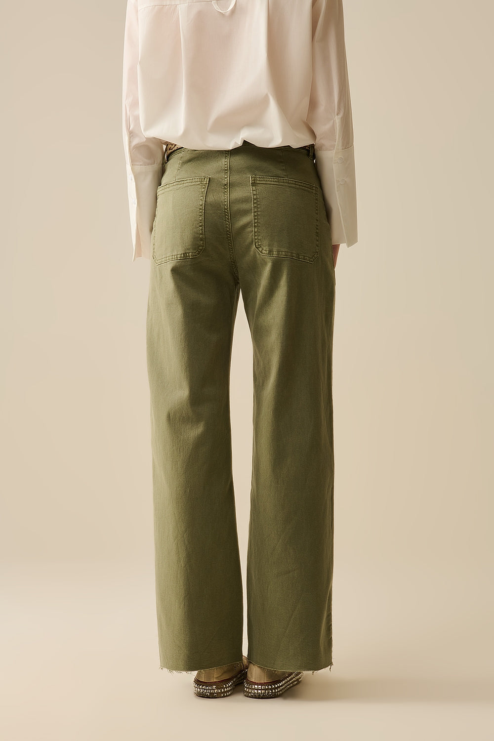 Khaki Wide Leg Pants with Front Pockets - Comfortable Casual Trousers for Women, Perfect for Office Wear, Travel & Everyday Outfits