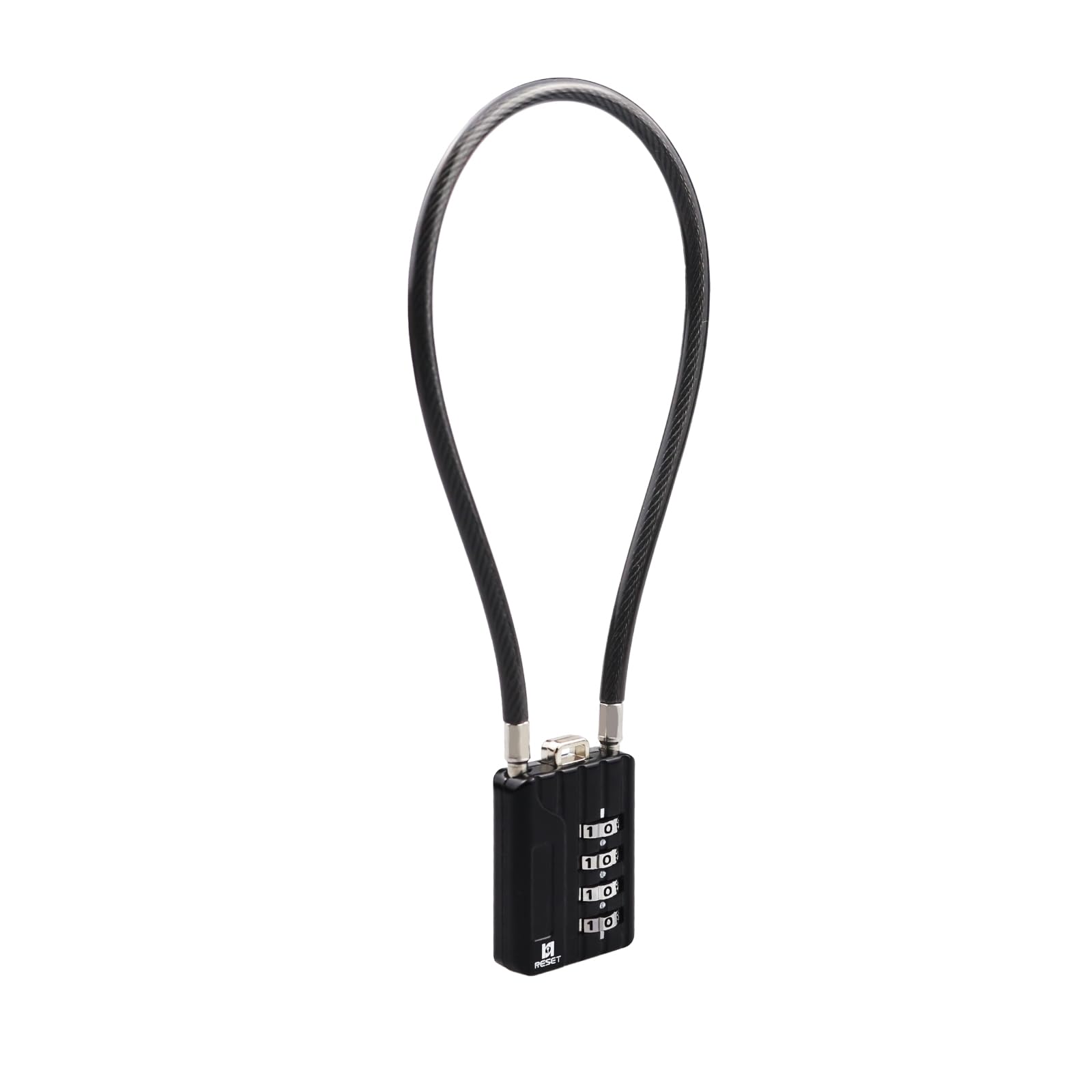4 Digit Combination Padlock with 12 inch Steel Cable - RESET-201 (1 Pack) | Secure Trash Cans, Lockers, Gym Lockers, Luggage, Suitcases, Gun Cases, Helmets | 5mm Diameter Black Cable Lock for Outdoor & Indoor Security