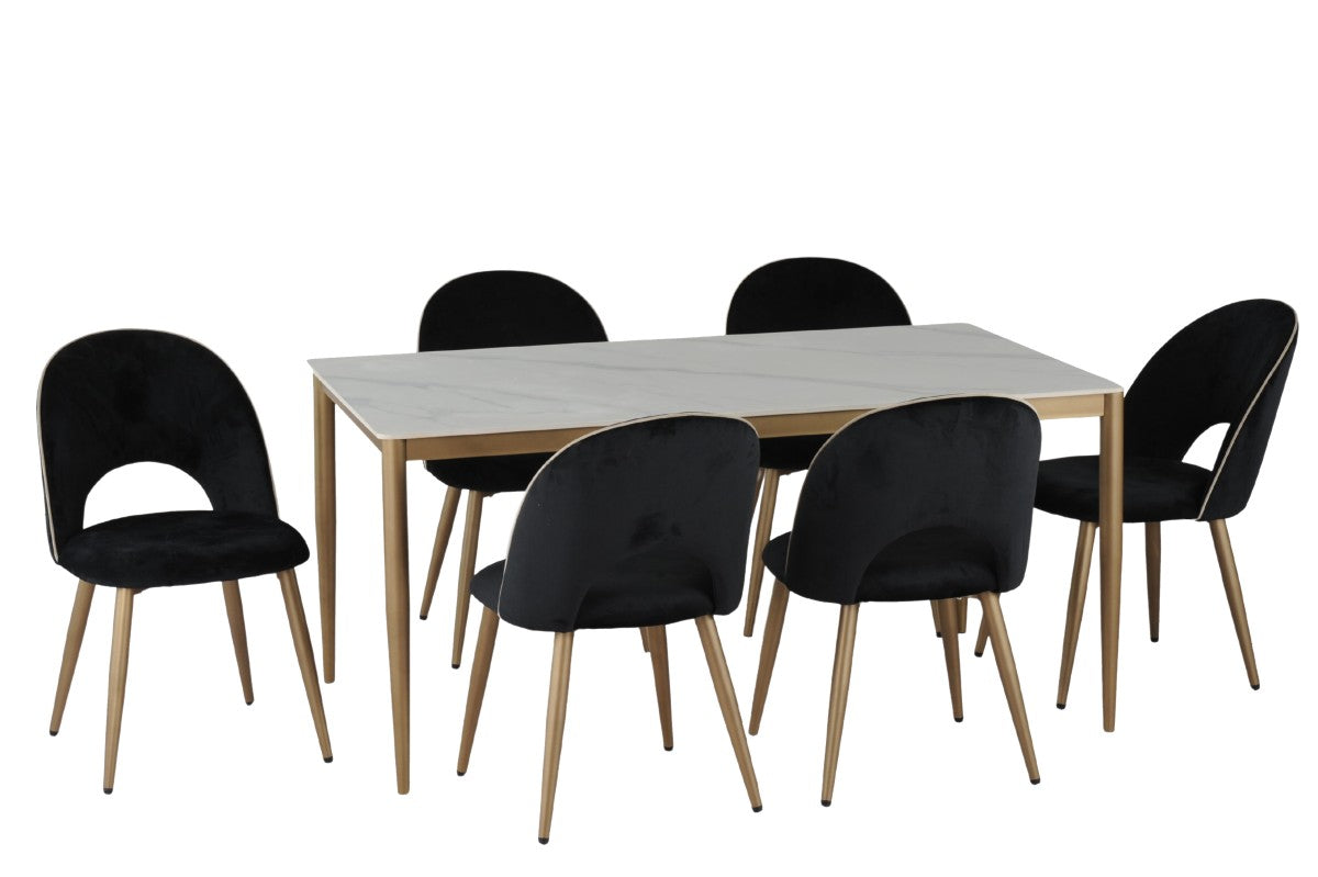 7 Piece Dining Set - White, Gold & Black Modern Kitchen Table & Chairs for Small Spaces | Perfect for Apartments, Breakfast Nooks & Cozy Dining Areas