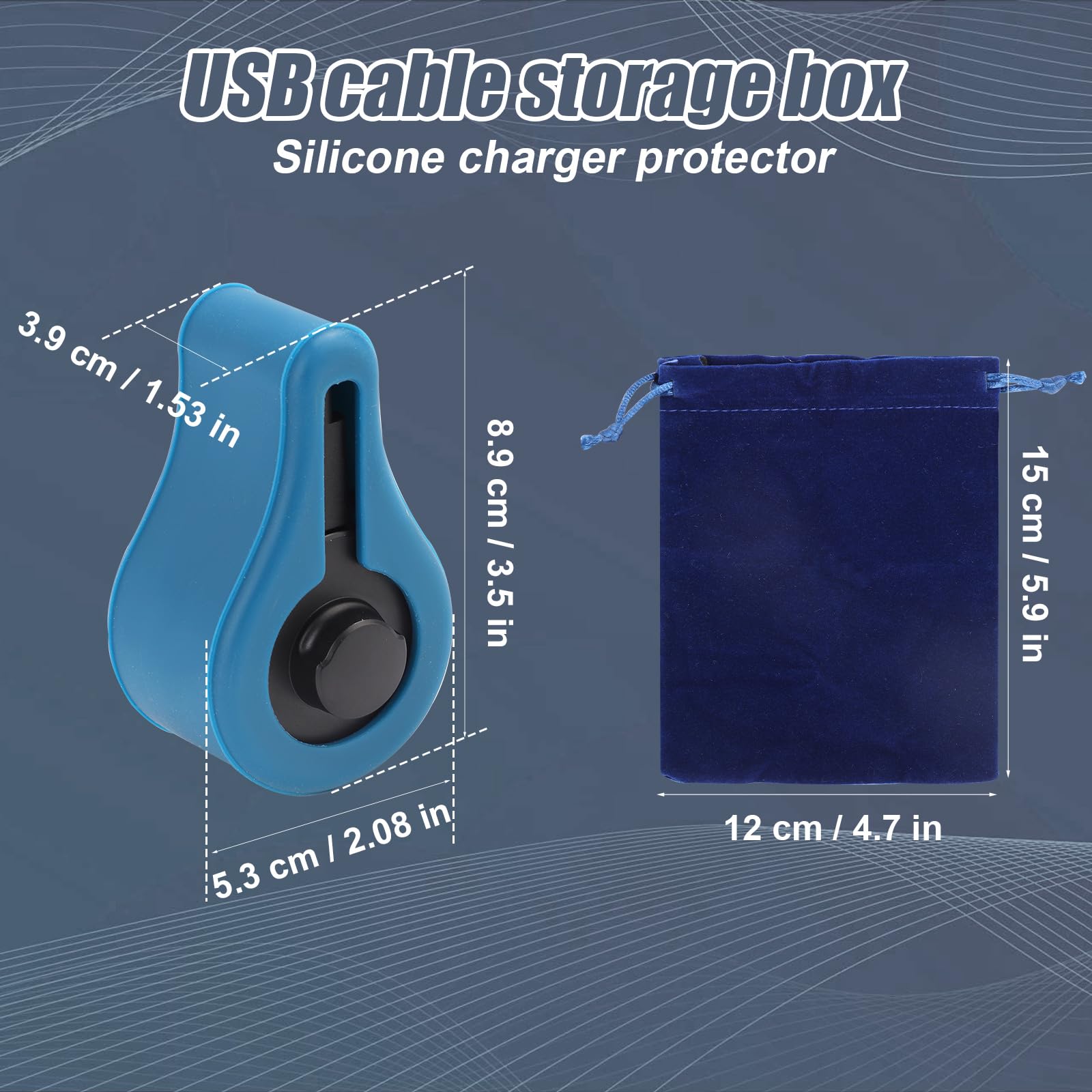 Waterproof Silicone Charger Case for Oura Ring Gen3 - Washable USB Cable Protector with Storage Bag & LED Light - Portable Charging Organizer for Travel, Gym, and Home Use (Blue)