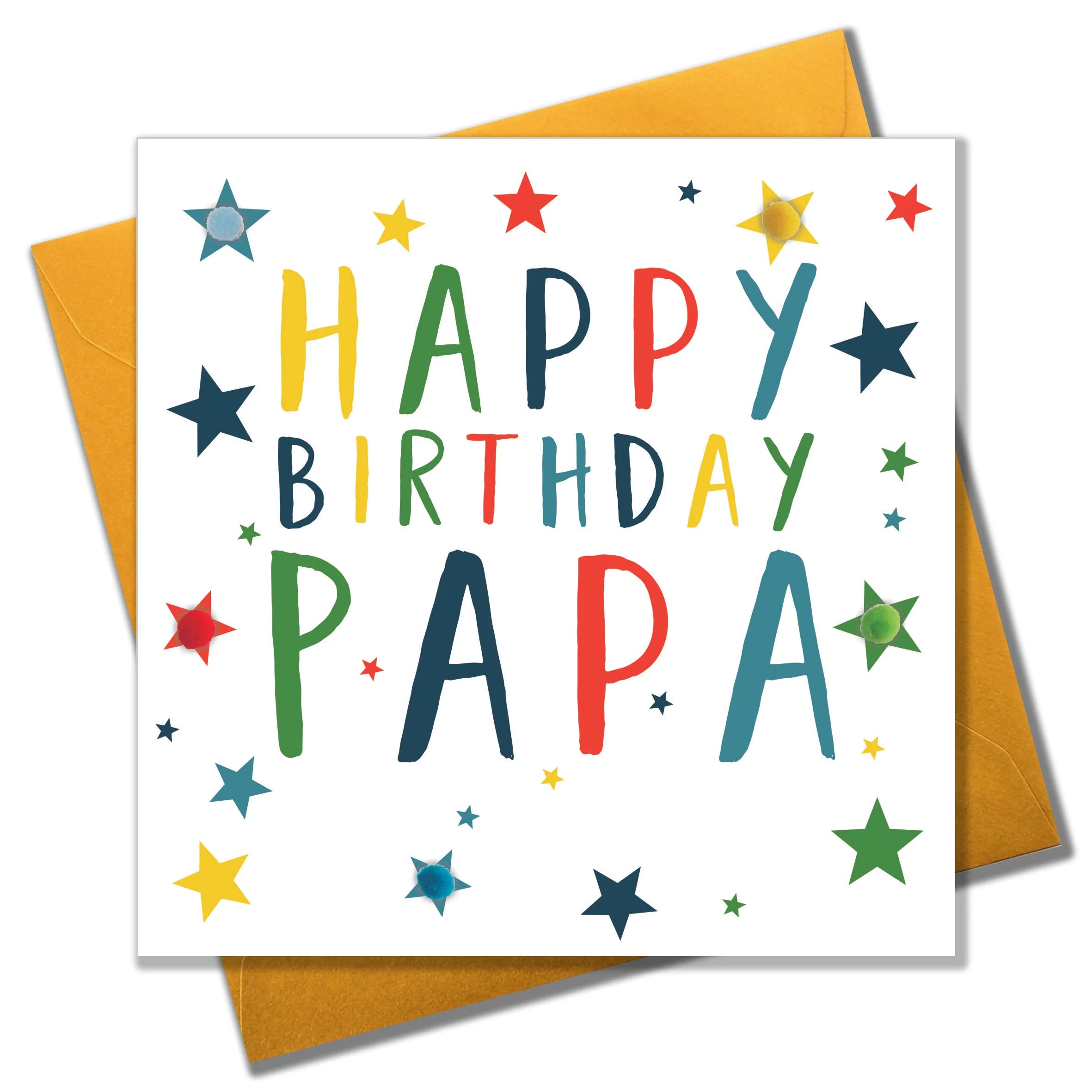 Happy Birthday Card for Dad with Colorful Pom Pom Stars - Perfect for Father's Birthday, Anniversary & Special Occasions