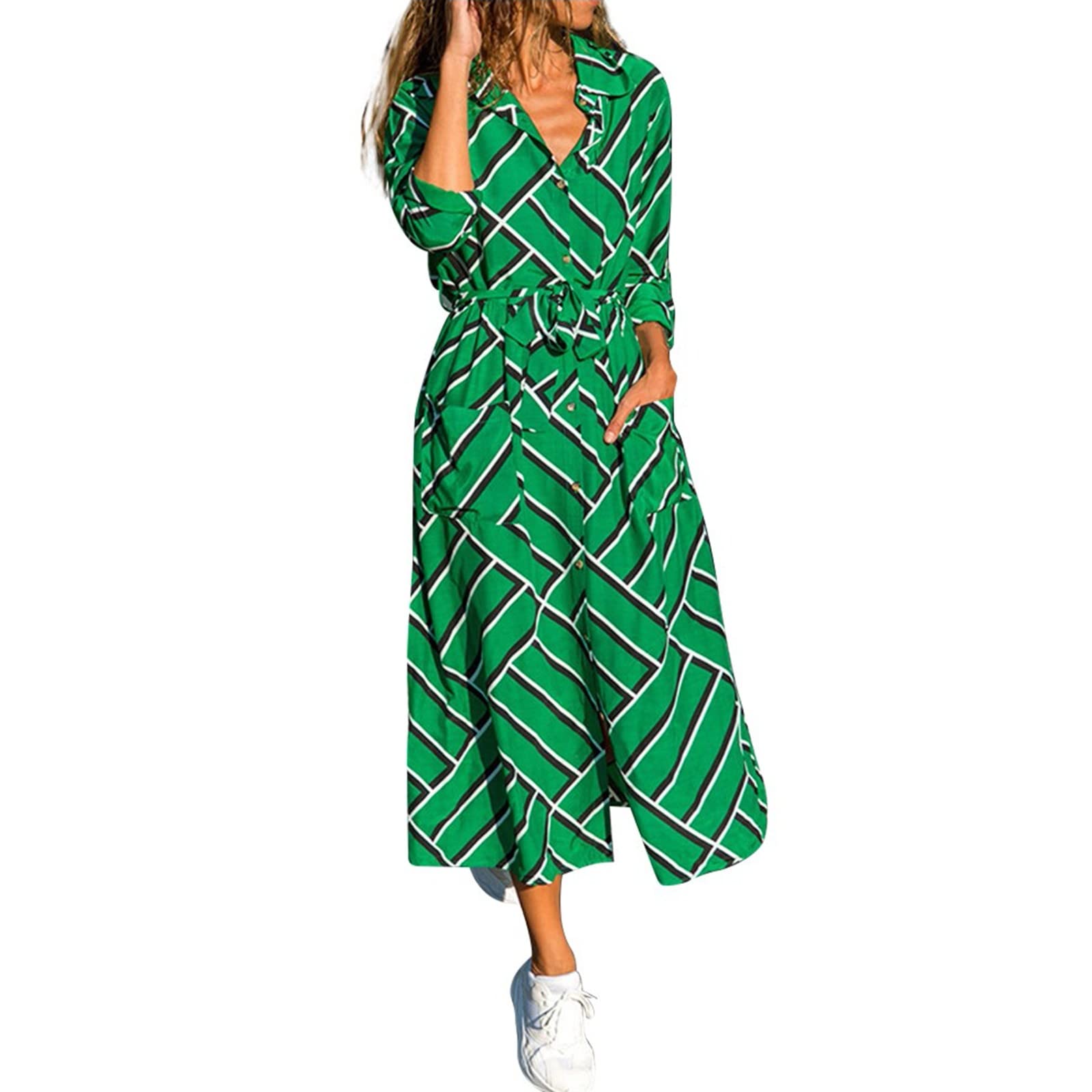 Women's Floral Print Button-Down Shirt Dress - Casual Long Sleeve Bandage Waist Summer & Fall Dress | Perfect for Office Wear, Date Night, and Vacation Outfits