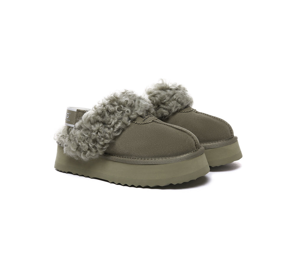 Australian Shepherd® Women's 2-Way Style UGG Slippers - Removable Strap Slingback Platform with Waffle Curly Design | Cozy Home & Outdoor Wear for Casual Comfort