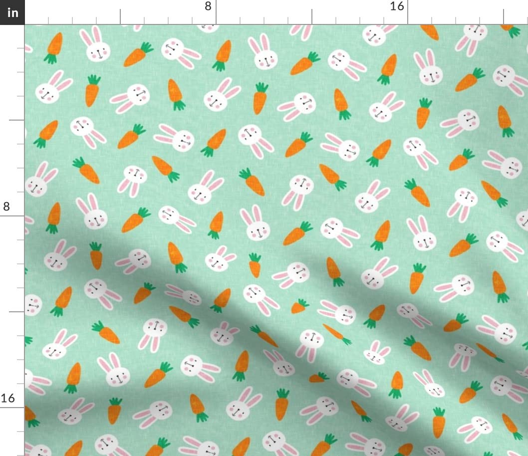 Small Scale Bunnies Mint Easter Spring Rabbit Bunny Carrot Printed Petal Signature Cotton Fabric by The Yard - Perfect for Sewing, Quilting, Apparel, Crafts & Home Decor - Easter DIY Projects, Baby Clothes, Spring Table Runners