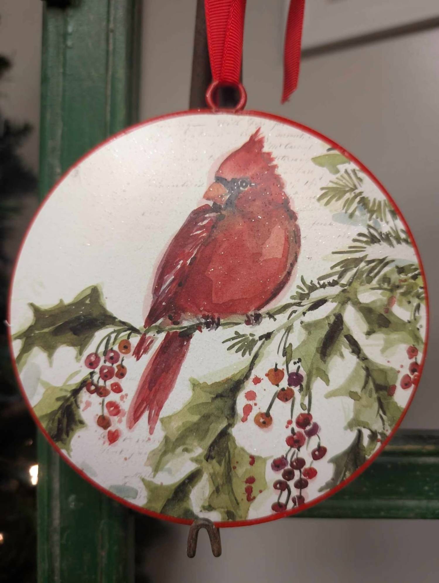 6-Piece Red Cardinal Bird Disc Ornaments - Handmade Christmas Tree Decorations for Holiday, Home, and Outdoor Decor