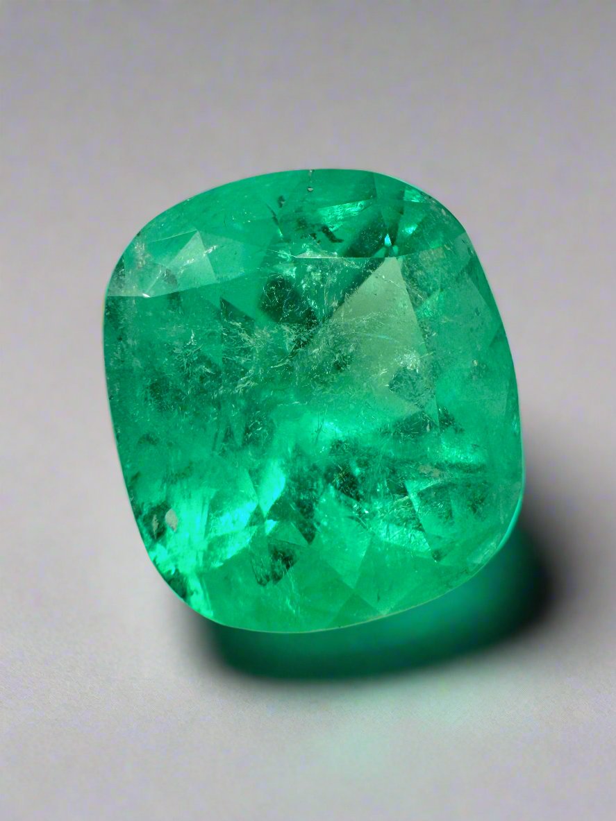 12.27 Carat Muzo Colombian Emerald - Natural Loose Green Cushion Cut Gemstone (15x14mm) for Jewelry Making, Engagement Rings & Luxury Gifts