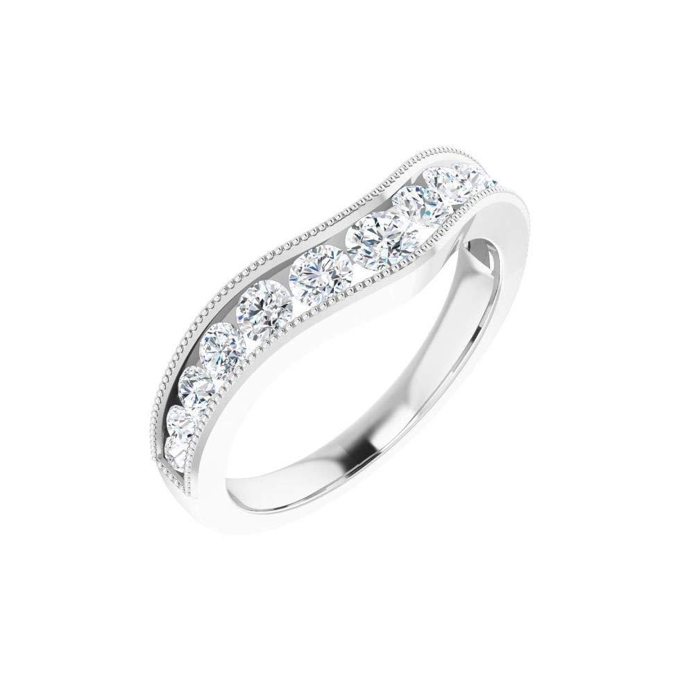 Sonia Jewels 3/4 Cttw Diamond Contour Curved Notched Wedding Band Ring (0.75 Carat Total Weight, 2.6mm Width) - Perfect for Bridal Jewelry, Anniversary Gifts & Special Occasions