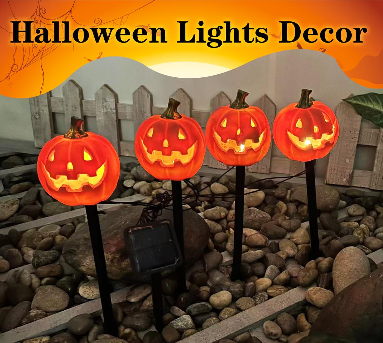 Halloween Solar Pumpkin Lights - 4 Pack Outdoor Decor for Walkway